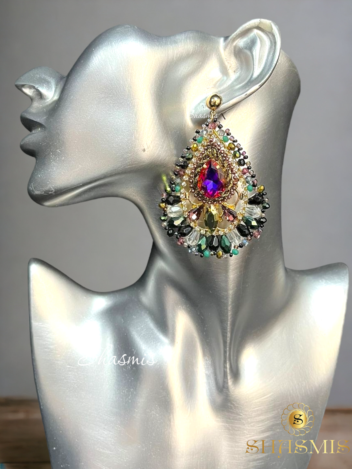 Rhinestone Multi Color Tear Drop Design Earrings