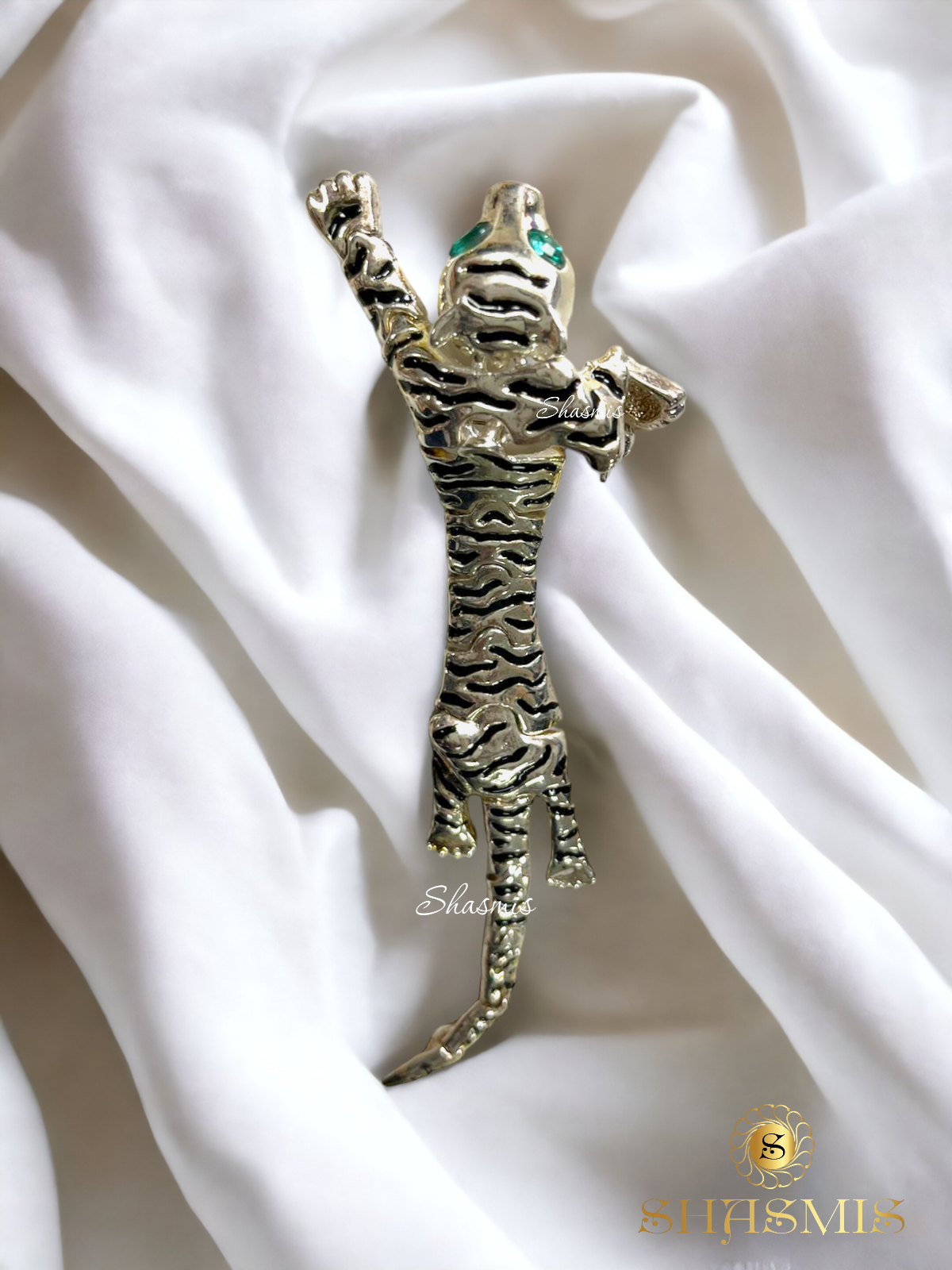 Tiger Design Silver Brooch