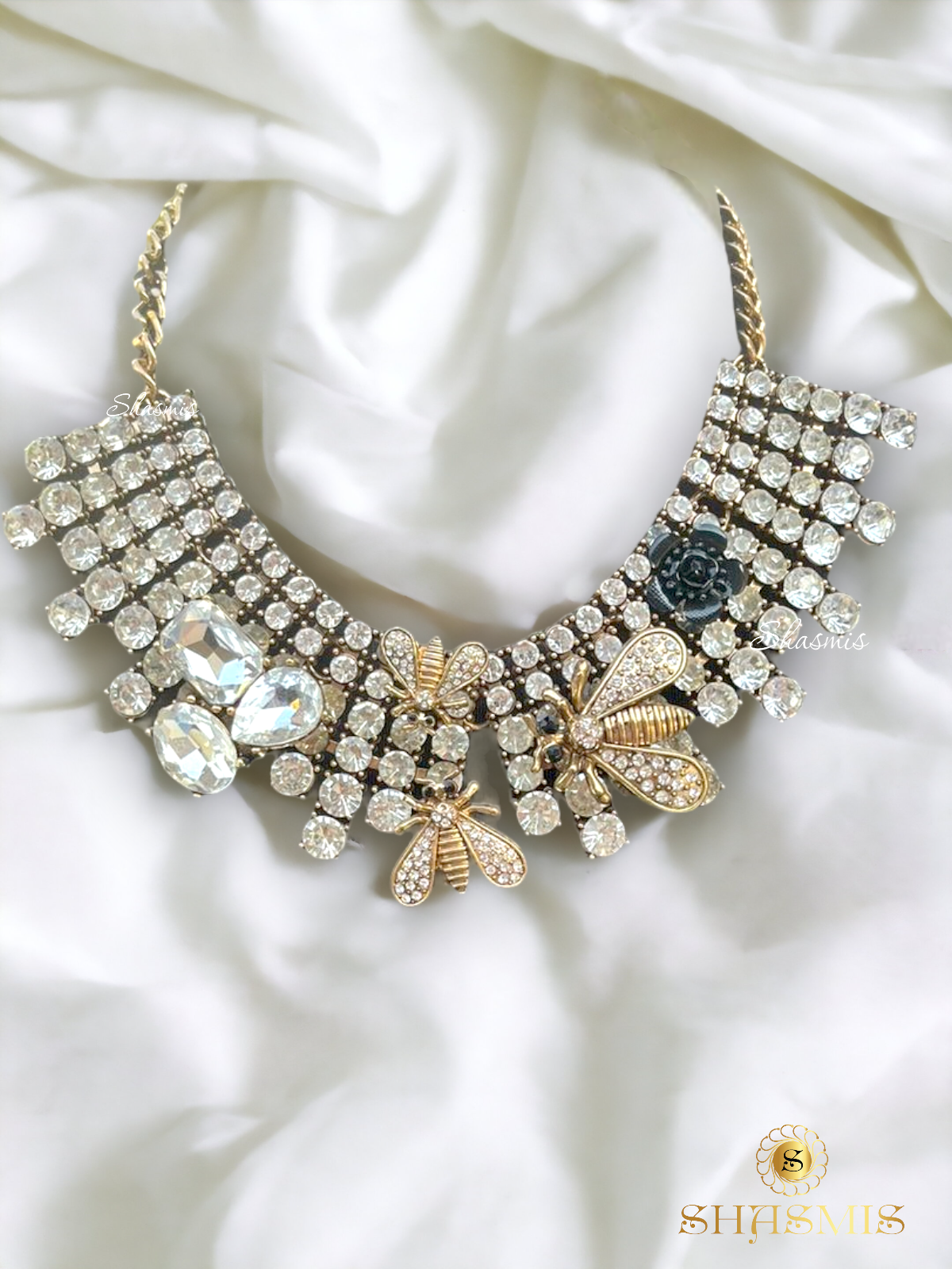 Rhinestone Necklace With Bee Design