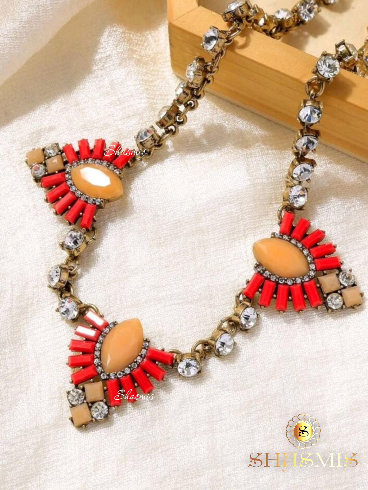 Red and Beige Color Stone Necklace