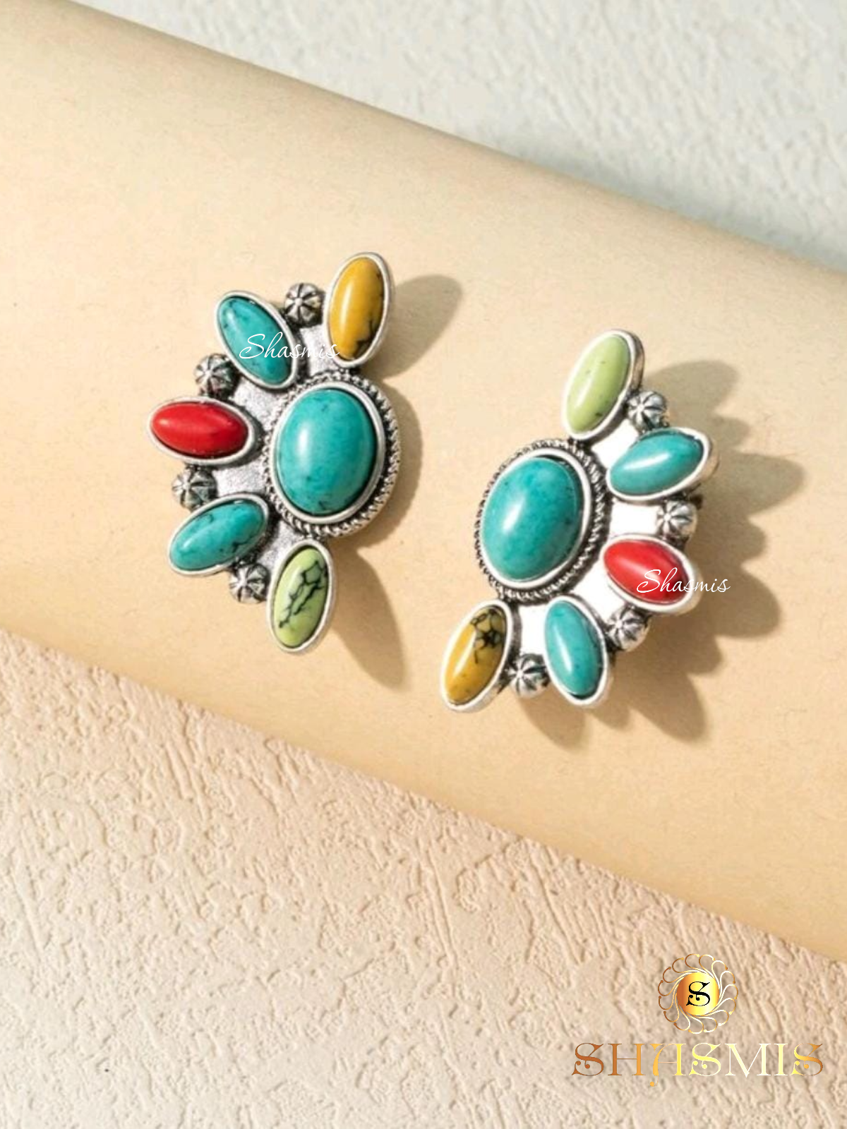 Multi Color Stone Silver Design Premium Earrings