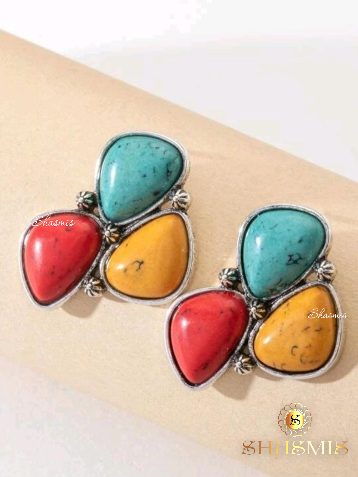 Blue, Red and Mustard Color Stone Amazing Premium Earrings