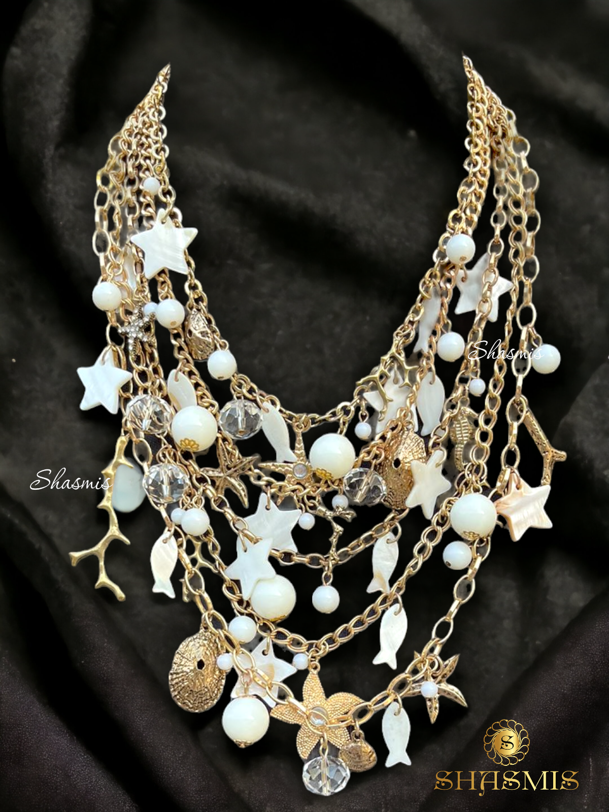 Long Layer Sea Shell Starfish Faux Necklace
