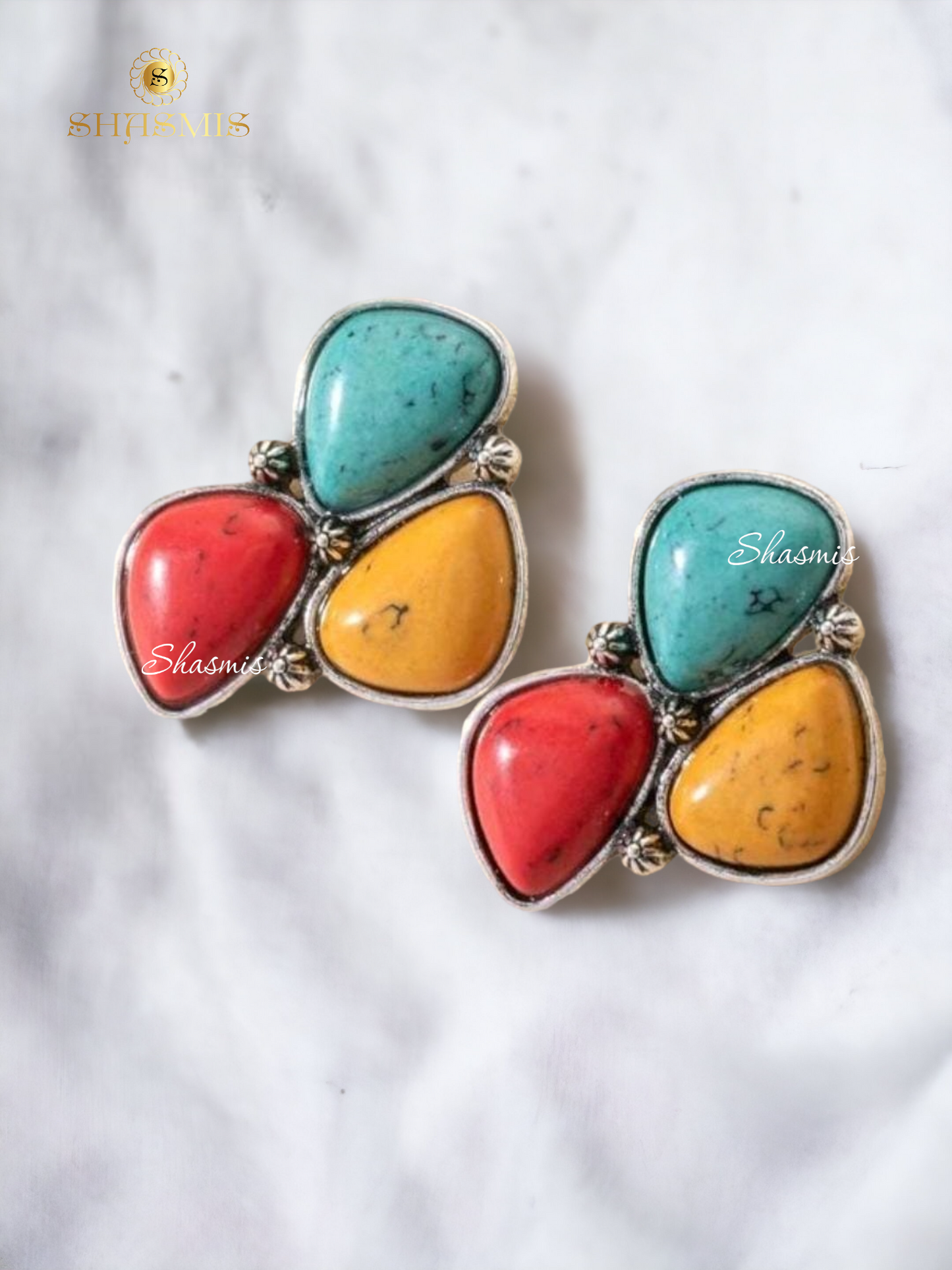 Blue, Red and Mustard Color Stone Amazing Premium Earrings
