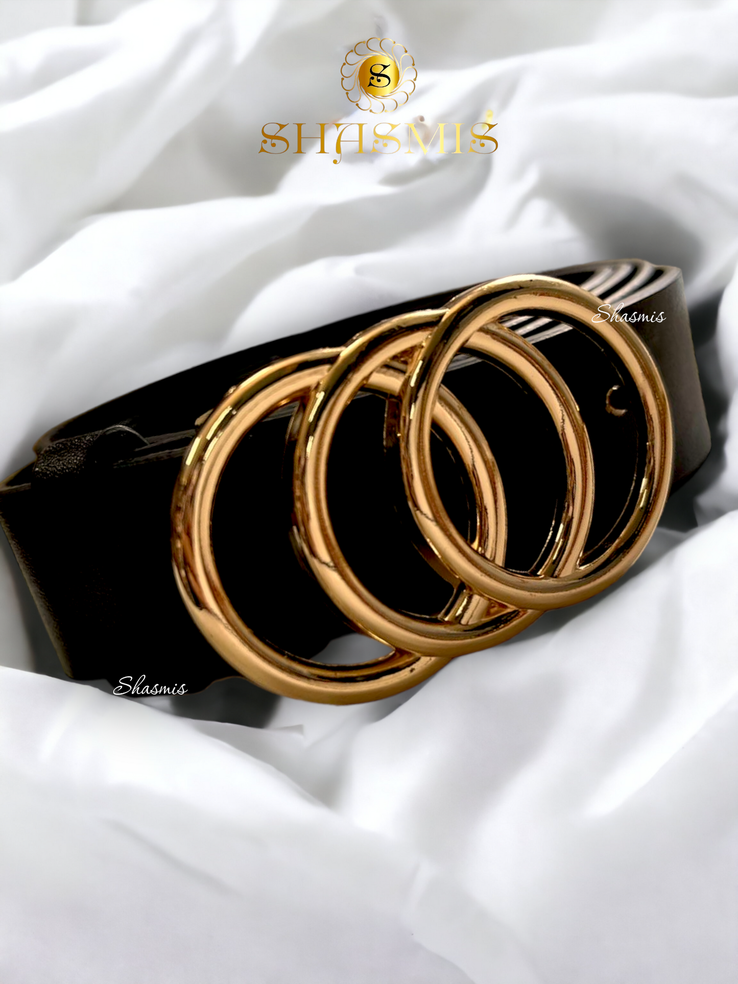 Black Color Golden Buckle Design Leather Belt