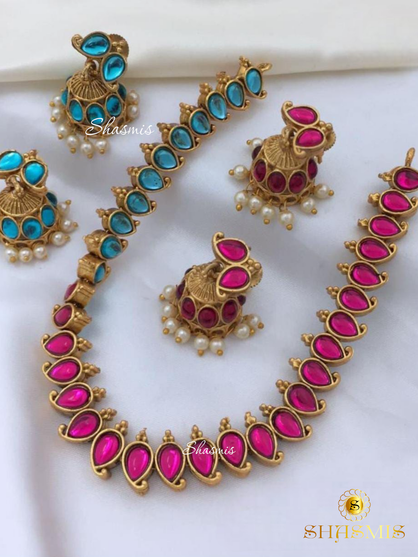 Double Side Necklace With Two Color Earrings