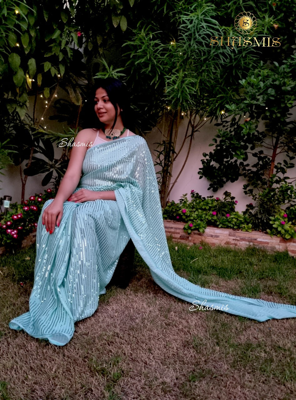 Georgette Saree with Sequin/sequence work all over