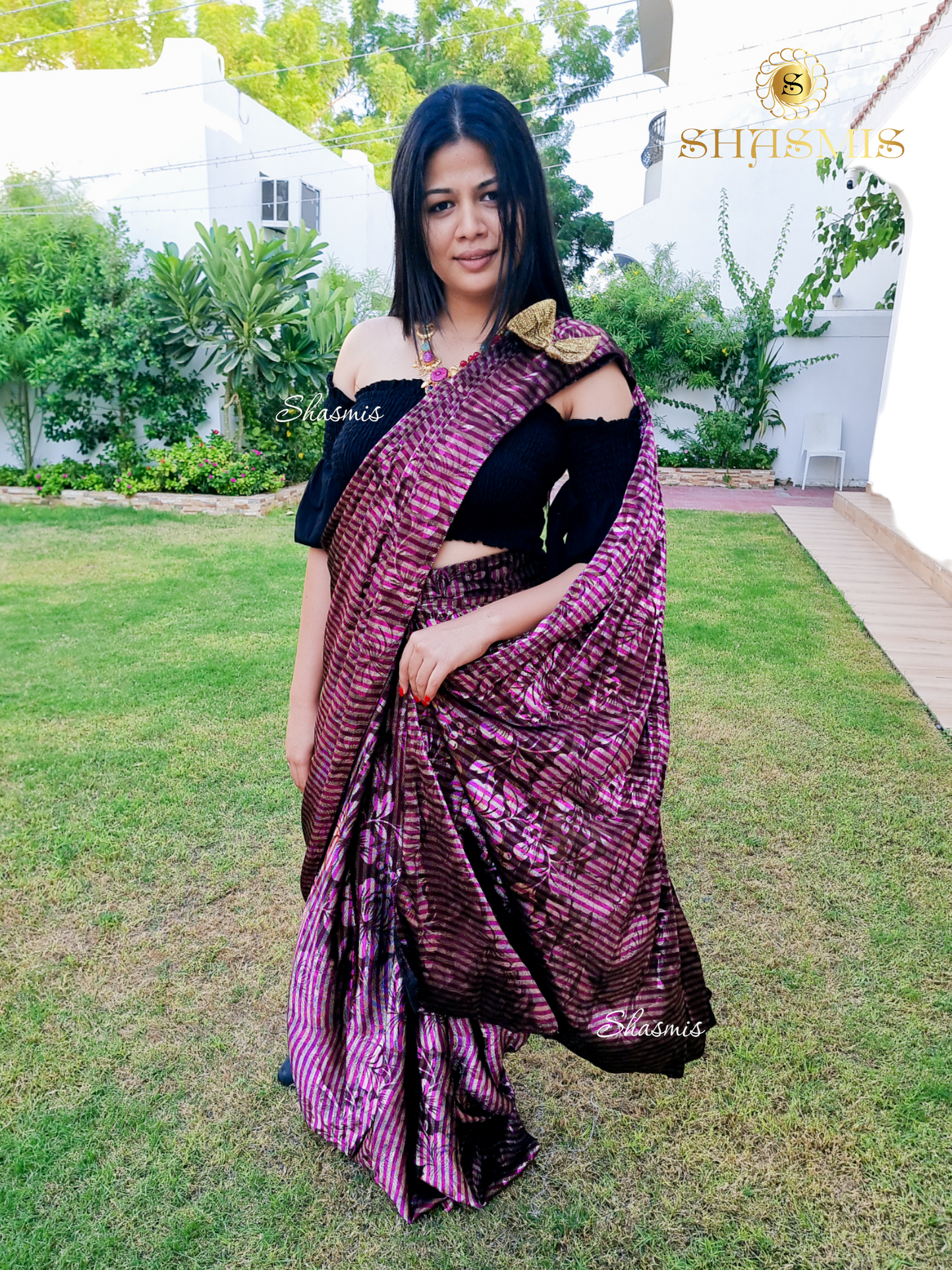 Beautiful Wine and Gold Color Ready Made Lycra Saree, 1 Minute Saree