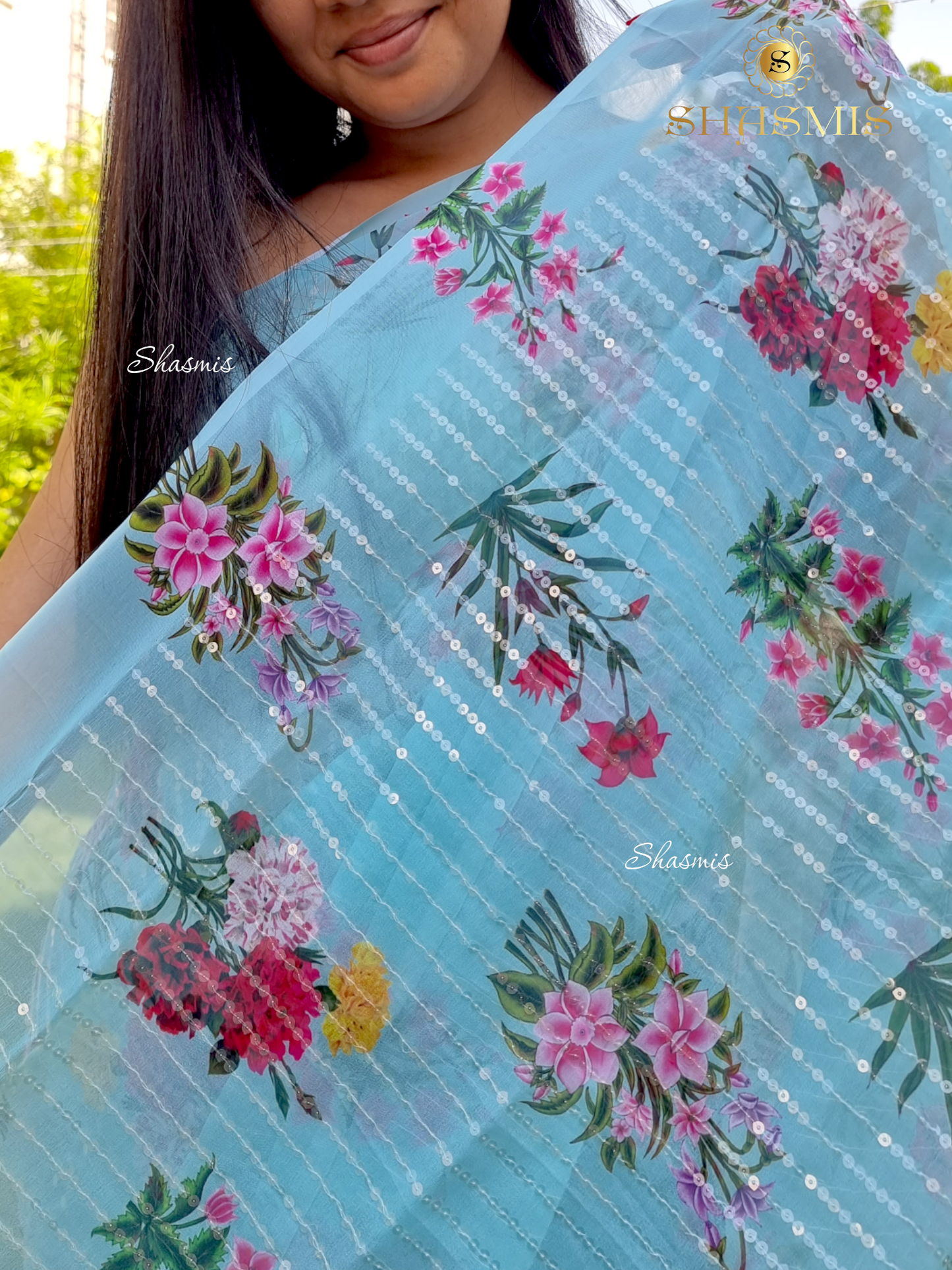 Mint Color Georgette Sequence Saree