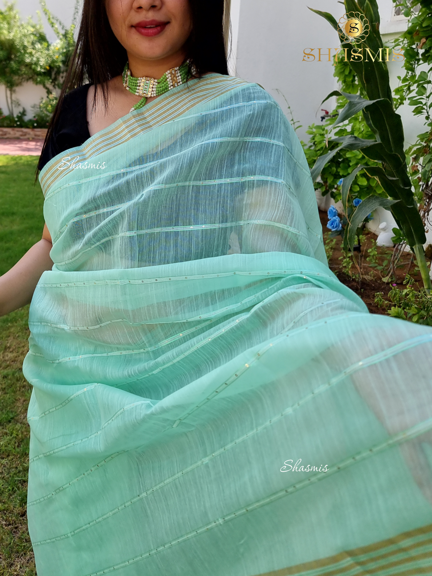 Mint Green Color Cotton Saree With Self Tone Zari