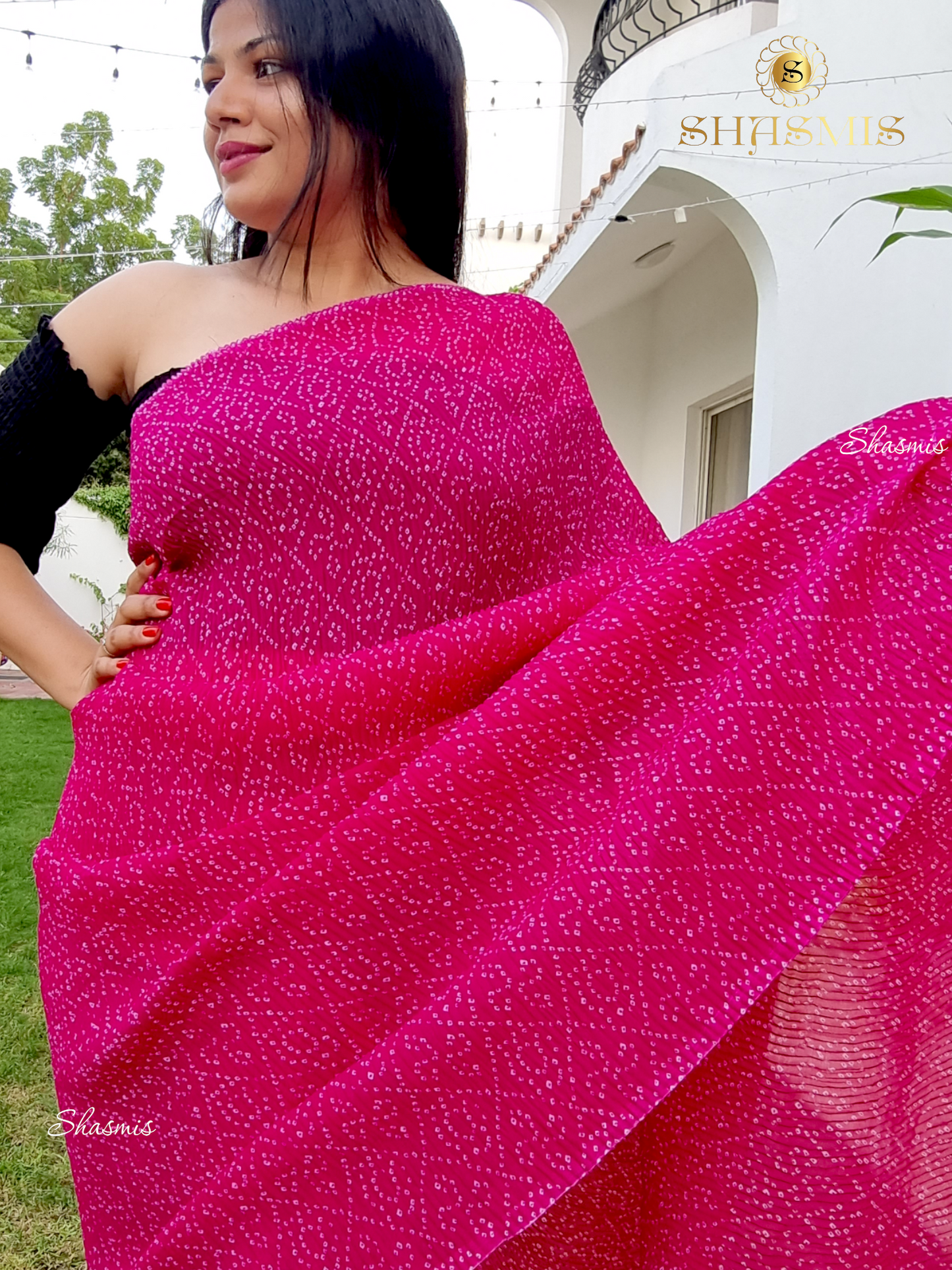 Pink Color Crease Georgette Saree