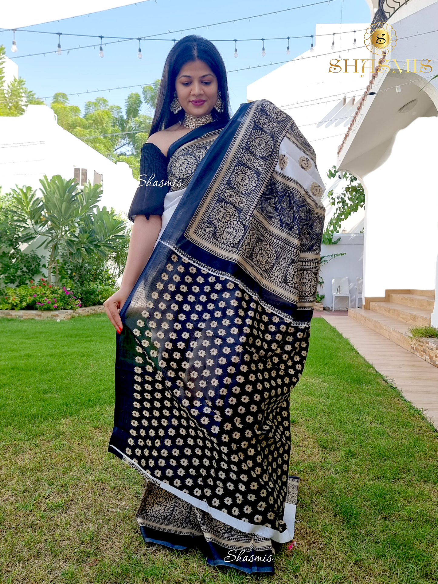Black and White Mysore Silk Saree