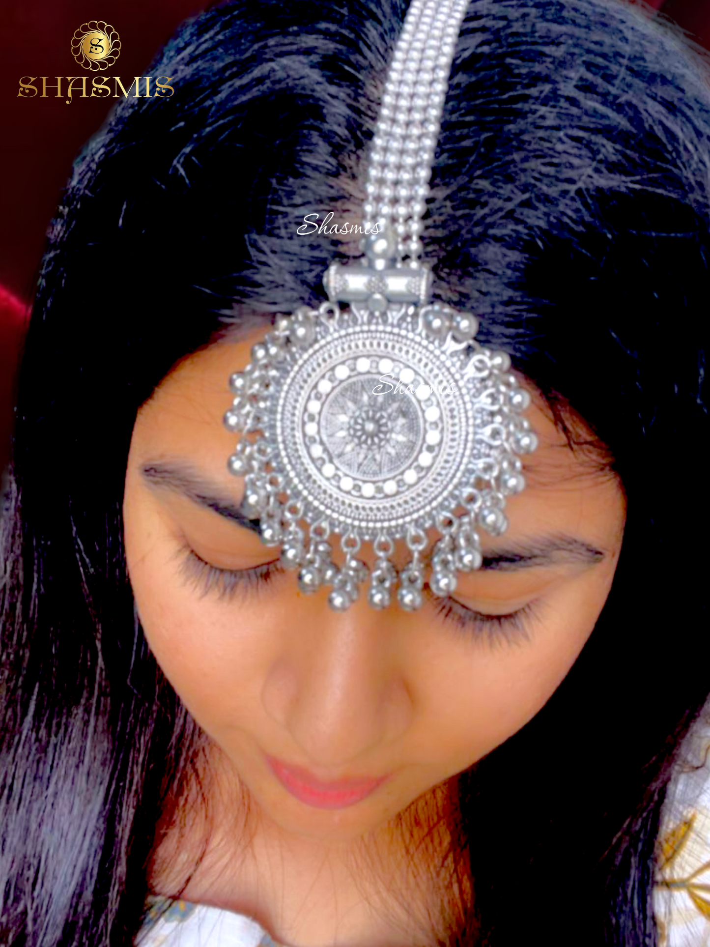 Silver Oxidised Design Ghungroo Mangtika