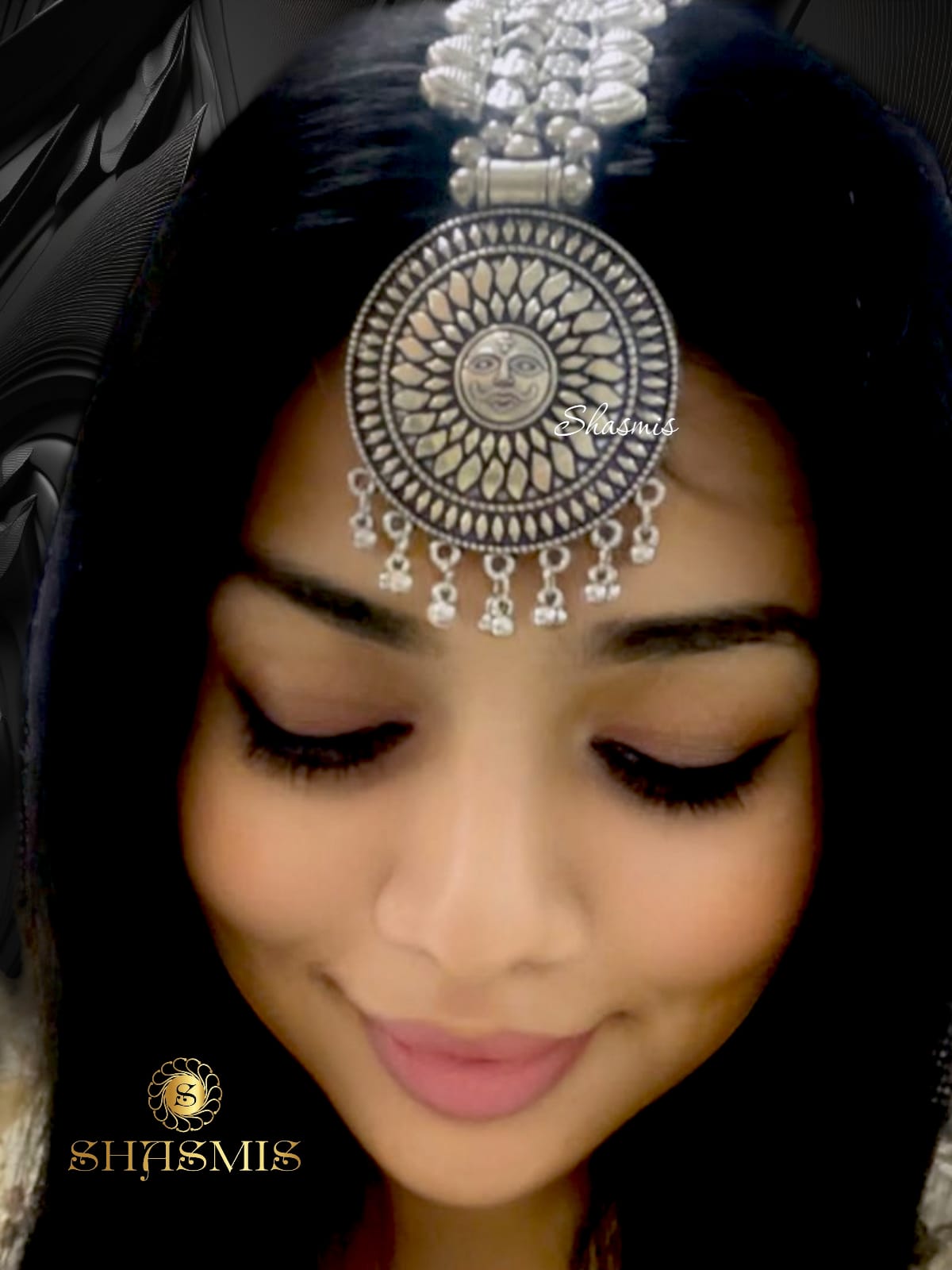 Oxidised Sun Design Silver Trendy Mangtika