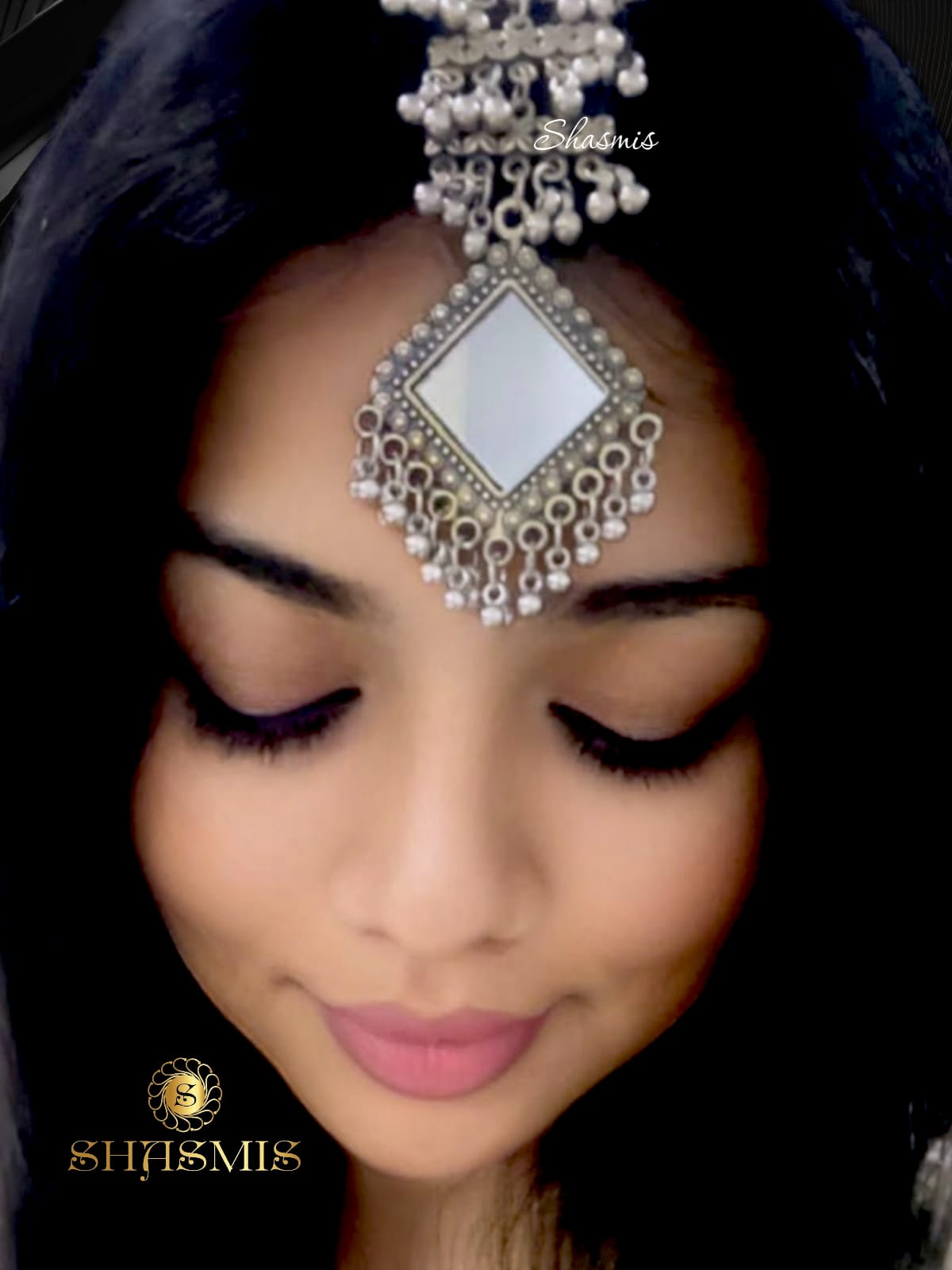 Mirror Oxidised Silver Design Mangtika