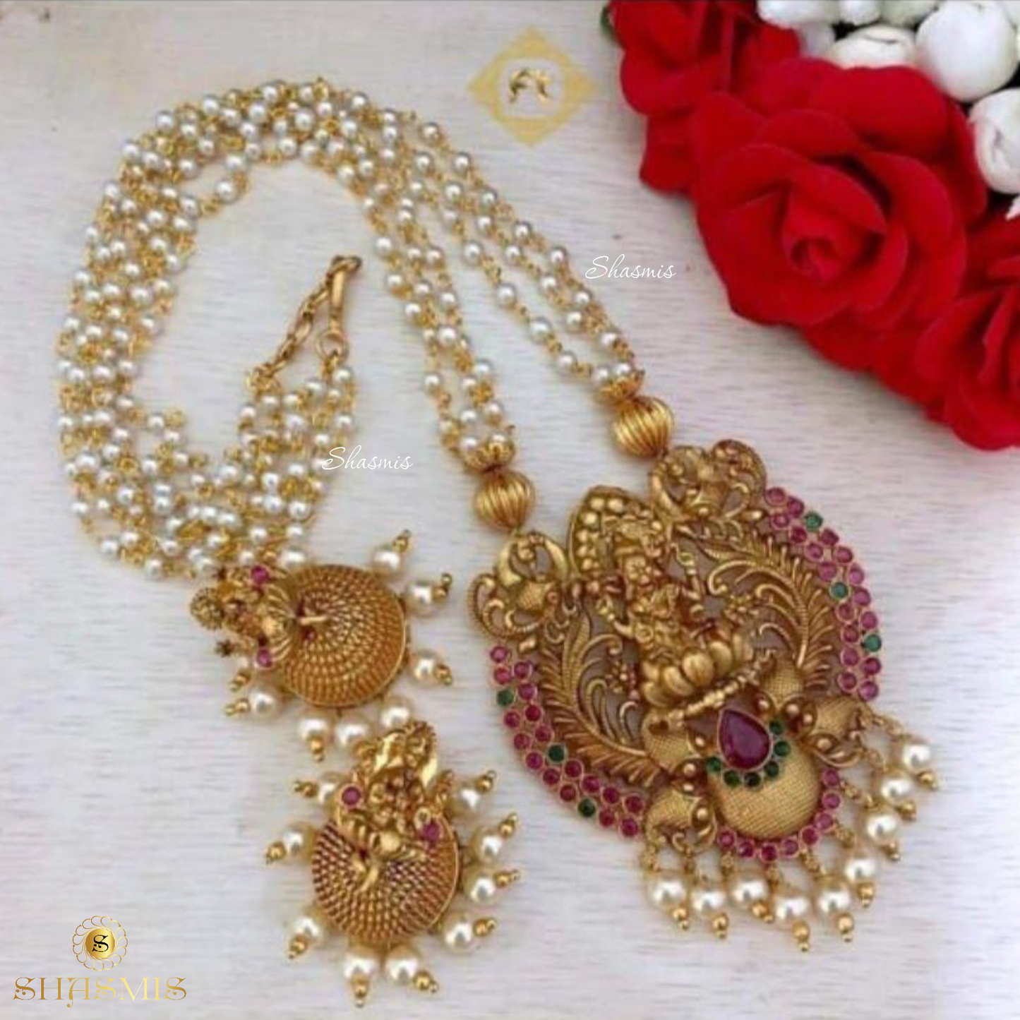 Goddess Design Temple Jewellery Necklace With Earrings