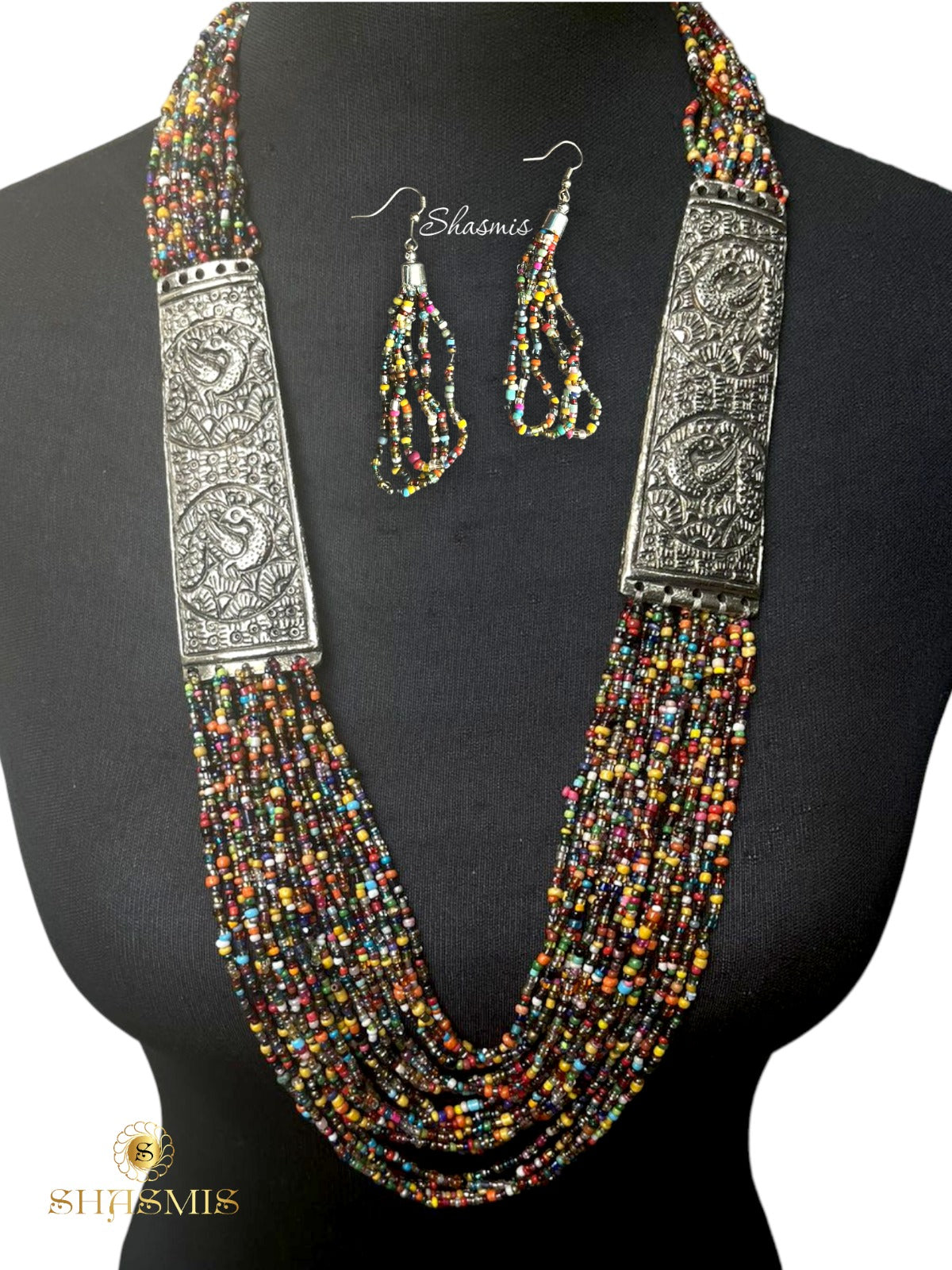 Long Multi Layer Beads Necklace With Earrings