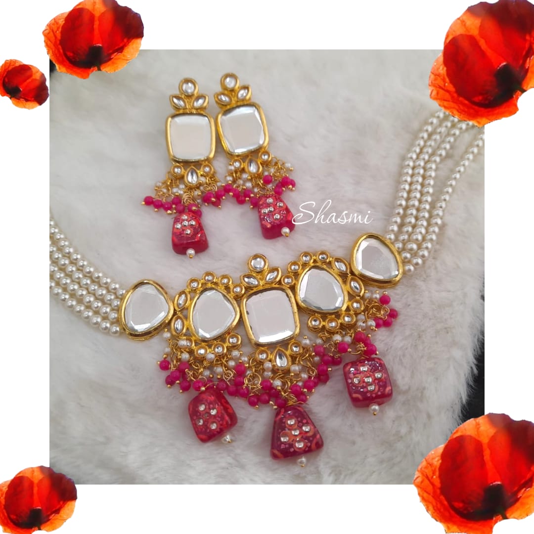 Elegant Mirror kundan Necklace With Earrings