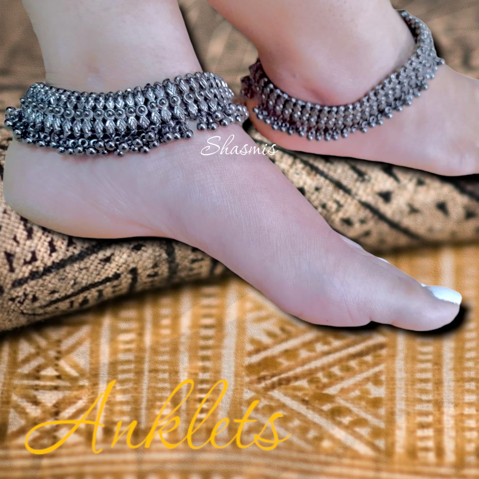 Tribe Oxidised Silver Small Ghungroo Anklets