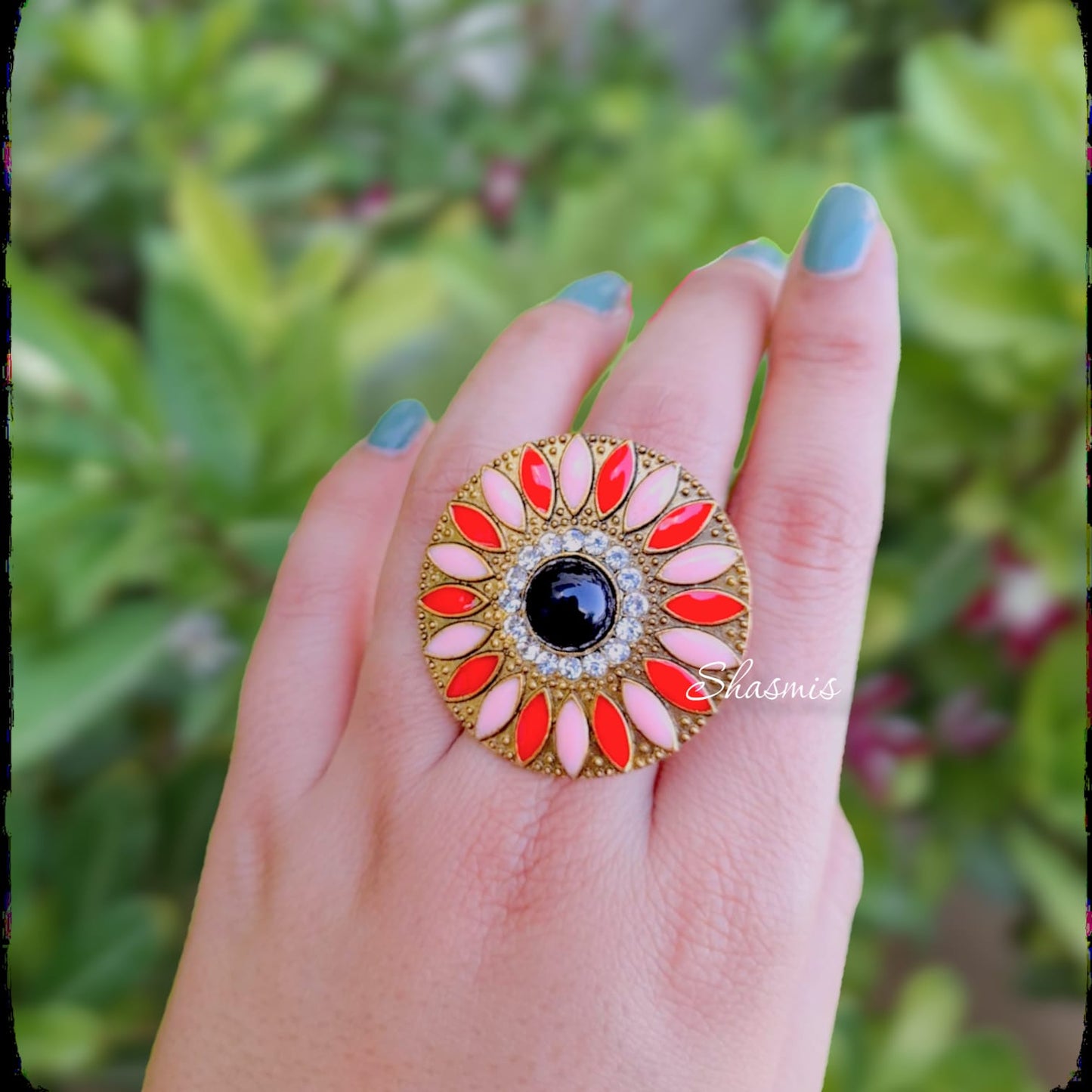 Orange Pink Meenakari Design Ring