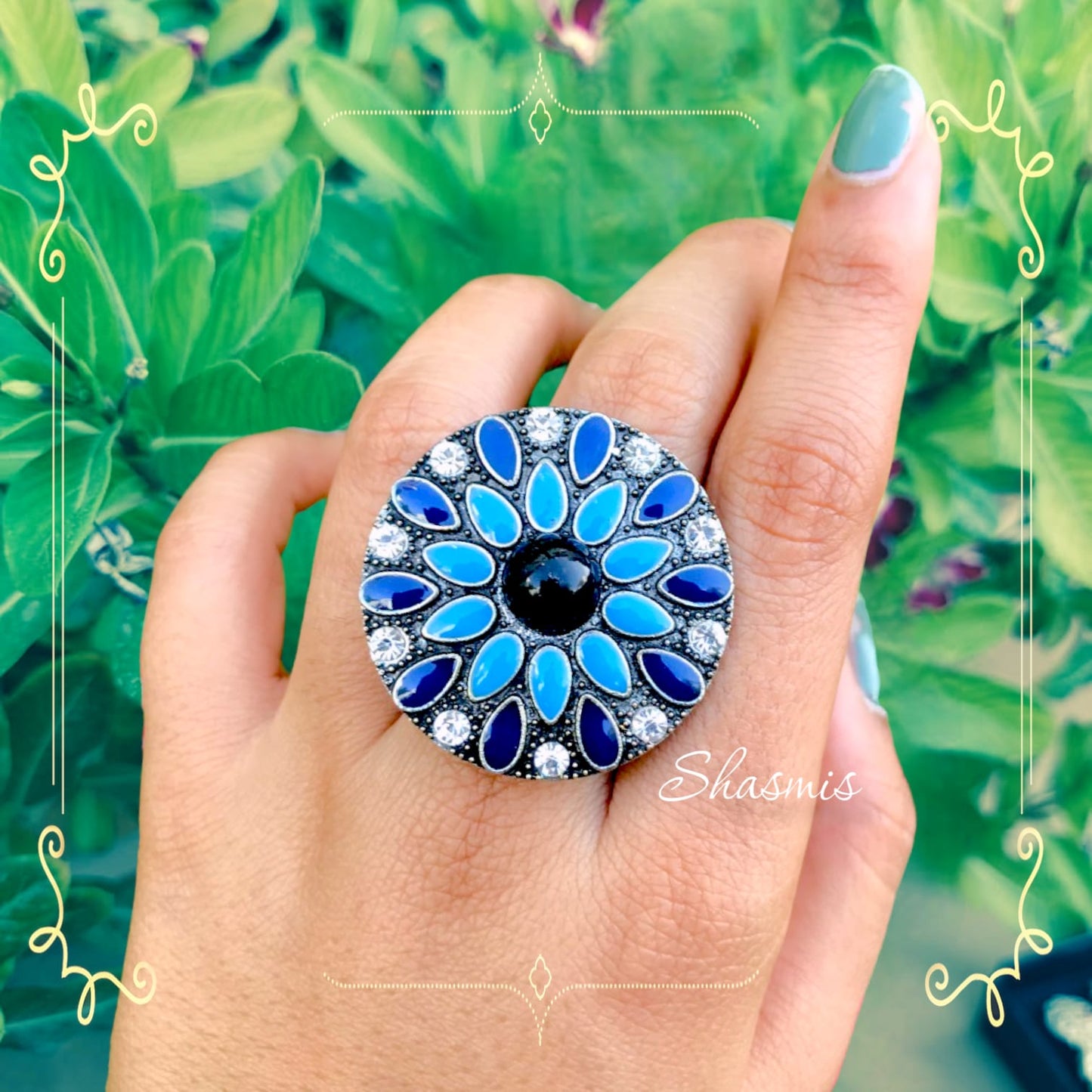 Blue shade Gold Meenakari Ring