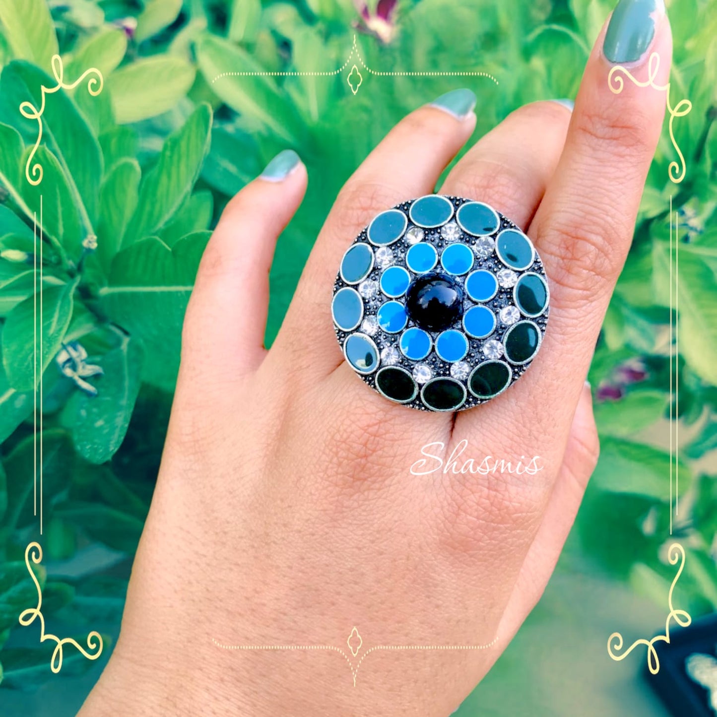 Blue Green Meenakari Rings