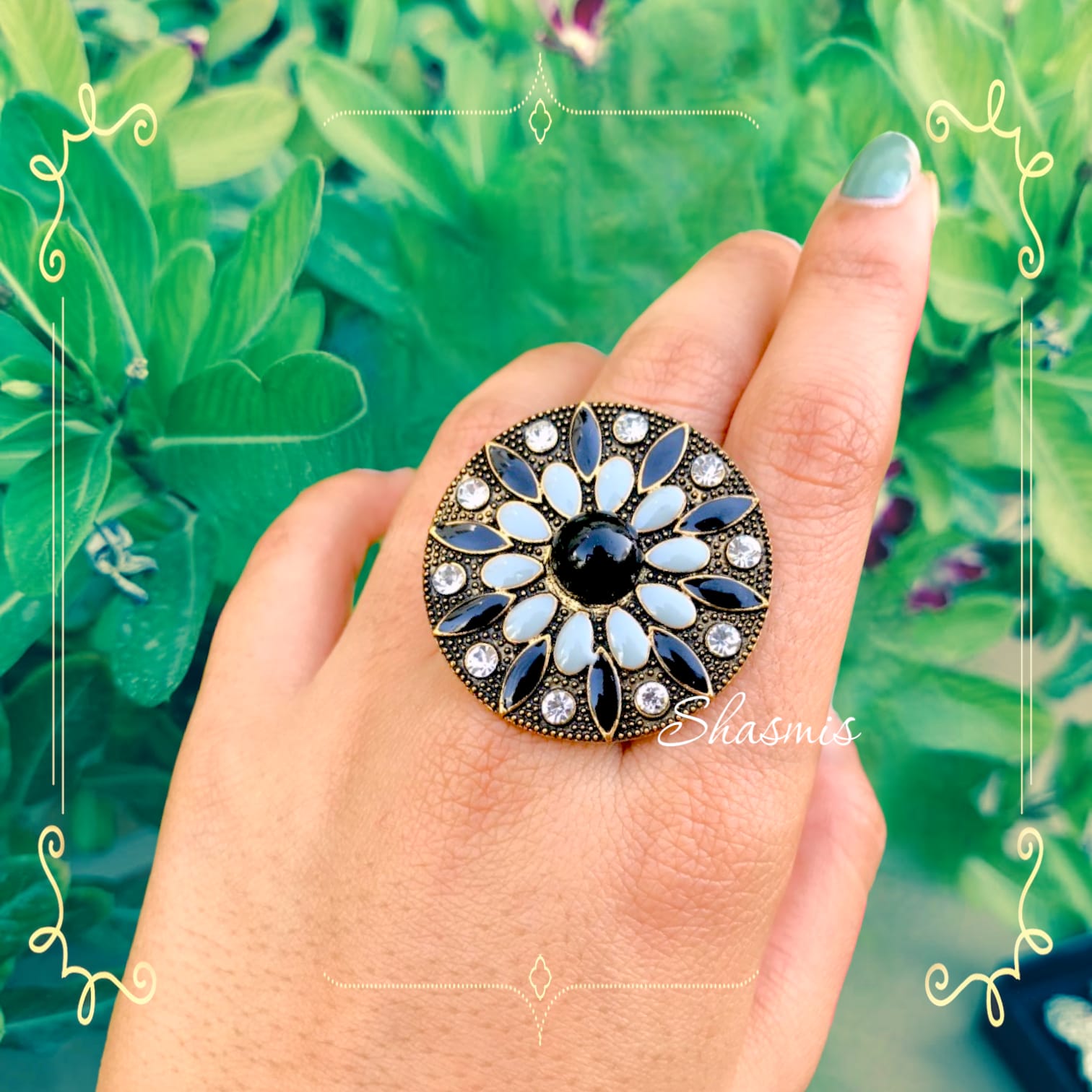 Gold plated Black Meenakari Ring