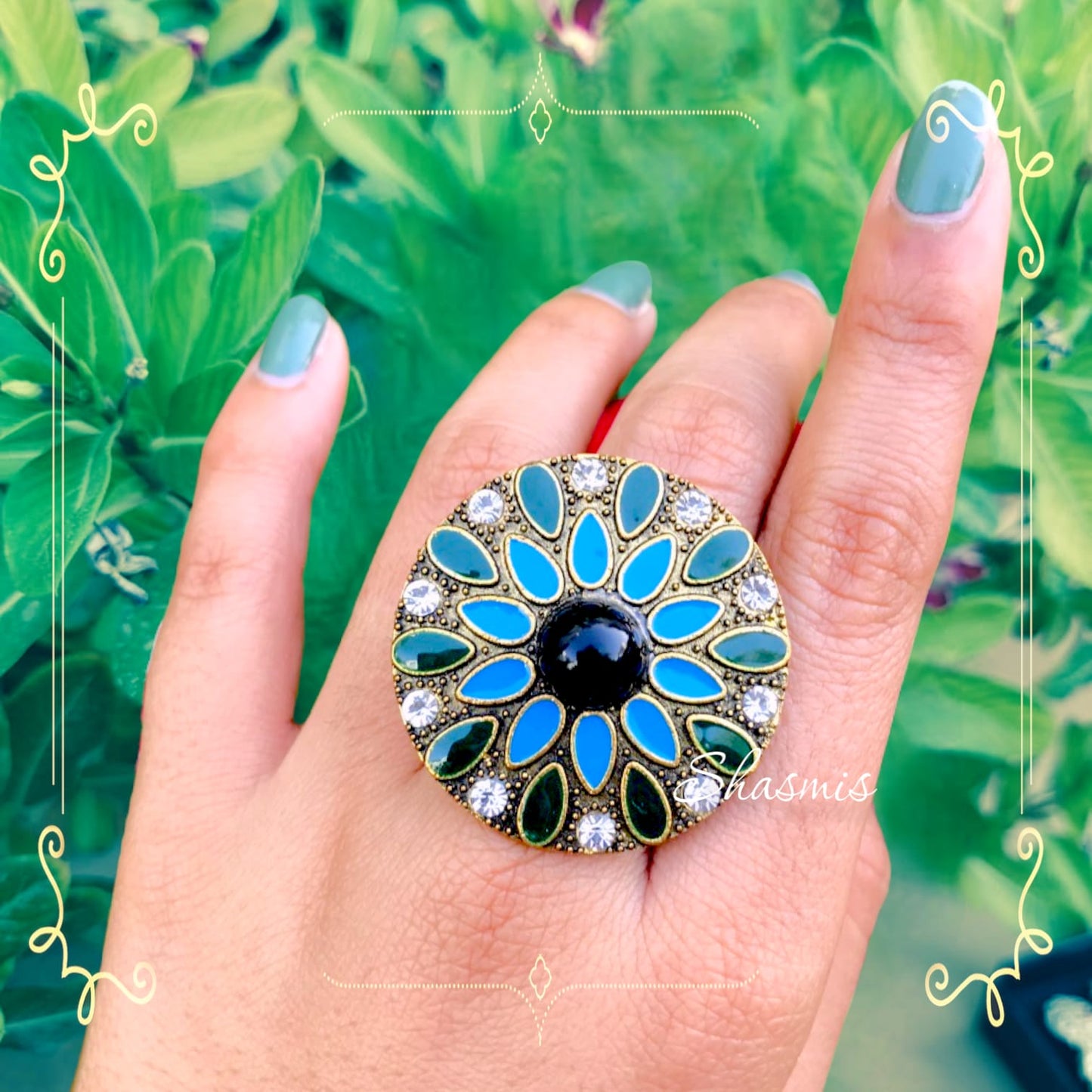 Almond design meenakari Rings