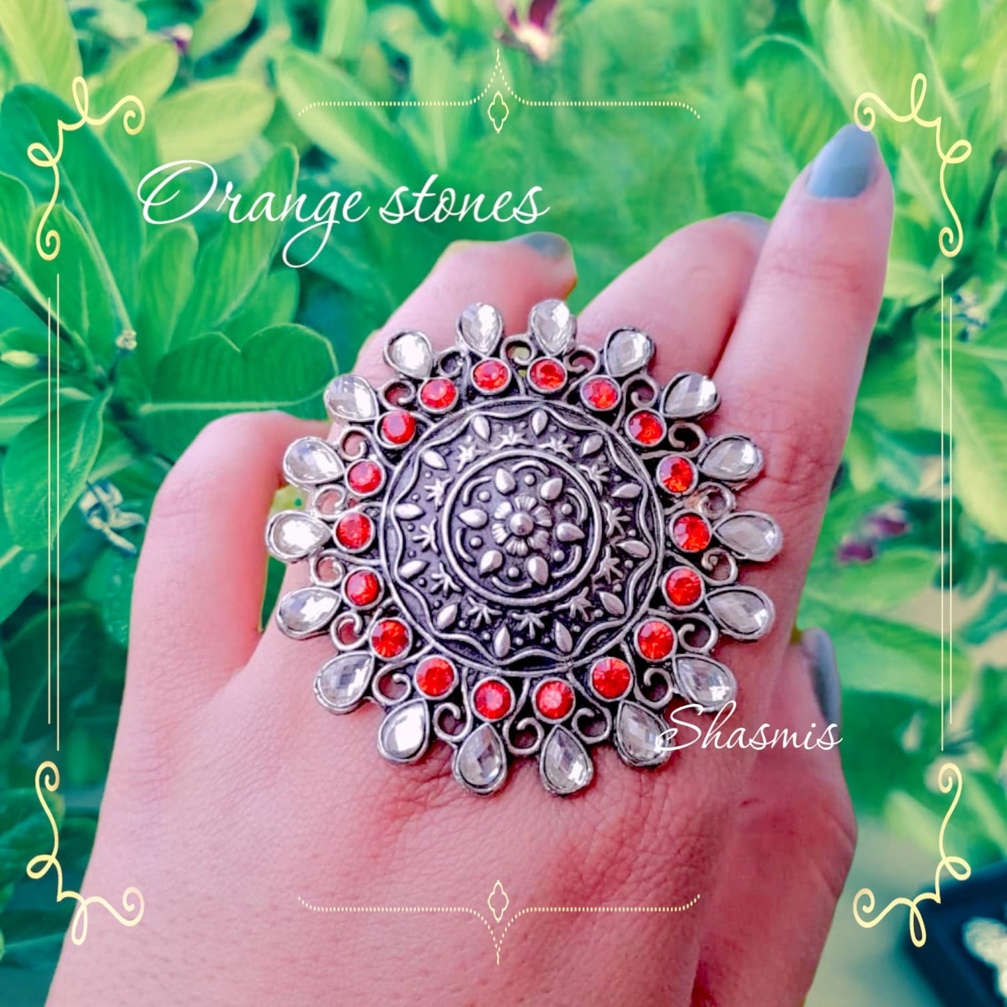 Orange Stone Oxidised Rings