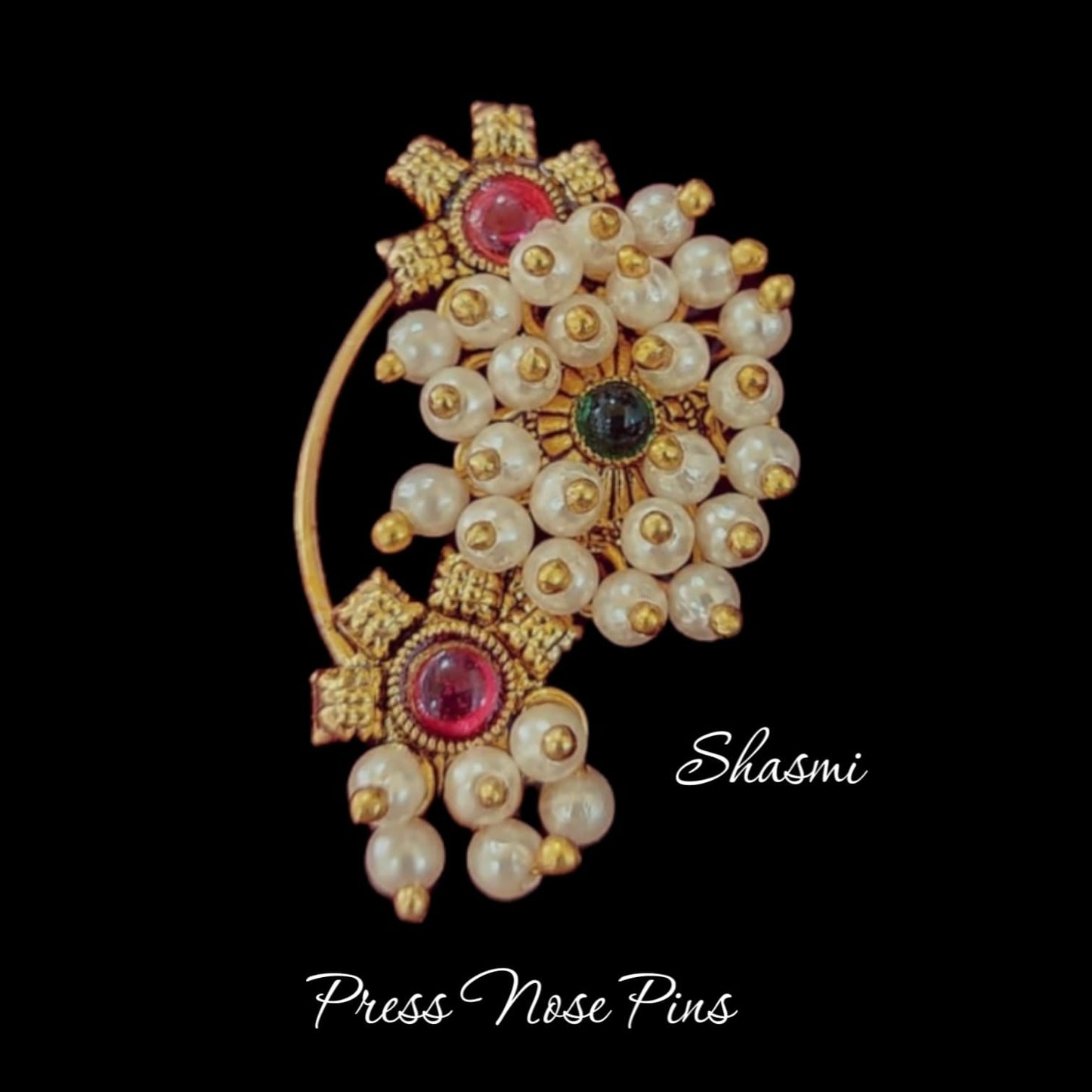 Traditional Maharastrian Pearl Press/Non-Pierced Nose Pin