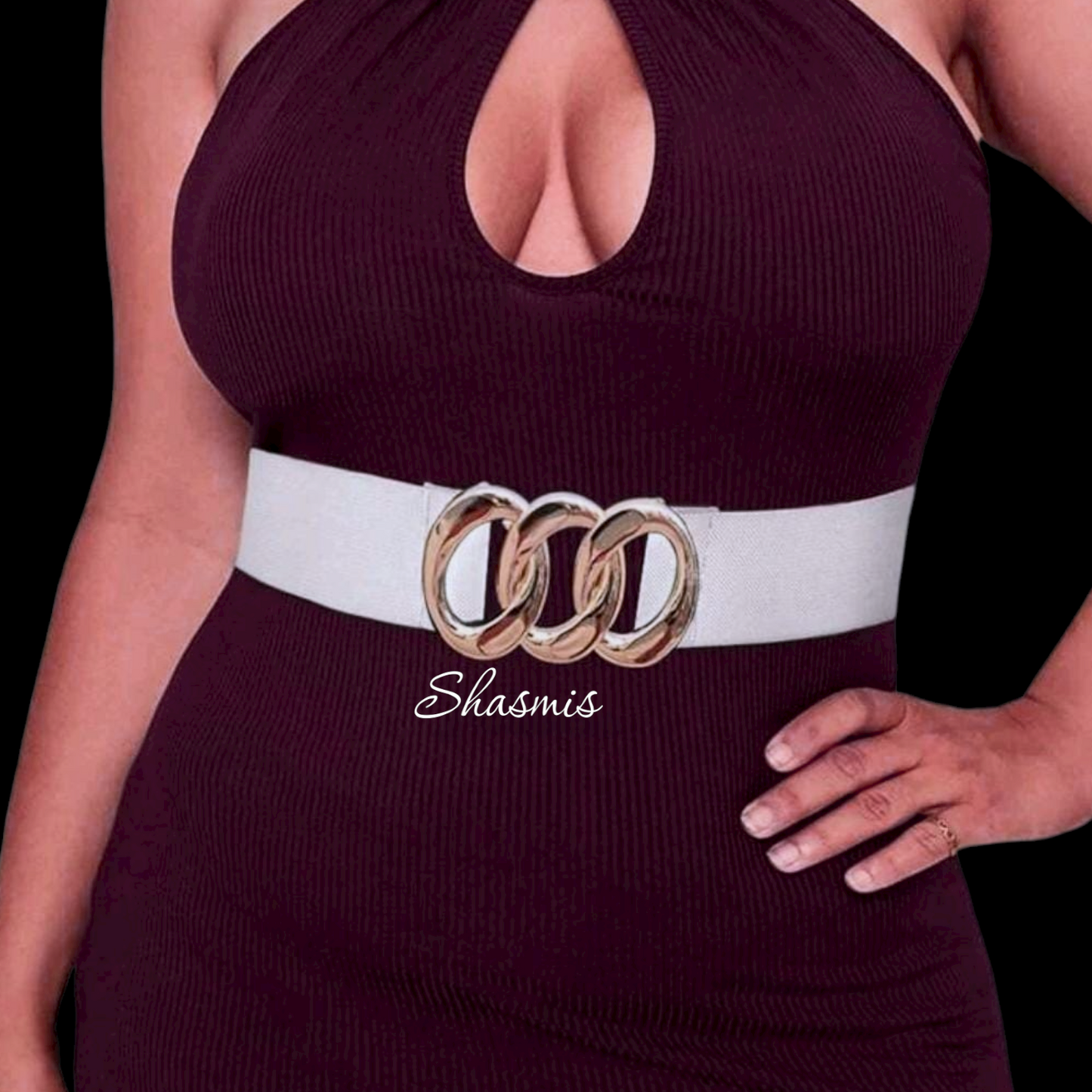 Chain Design White Elastic Belt