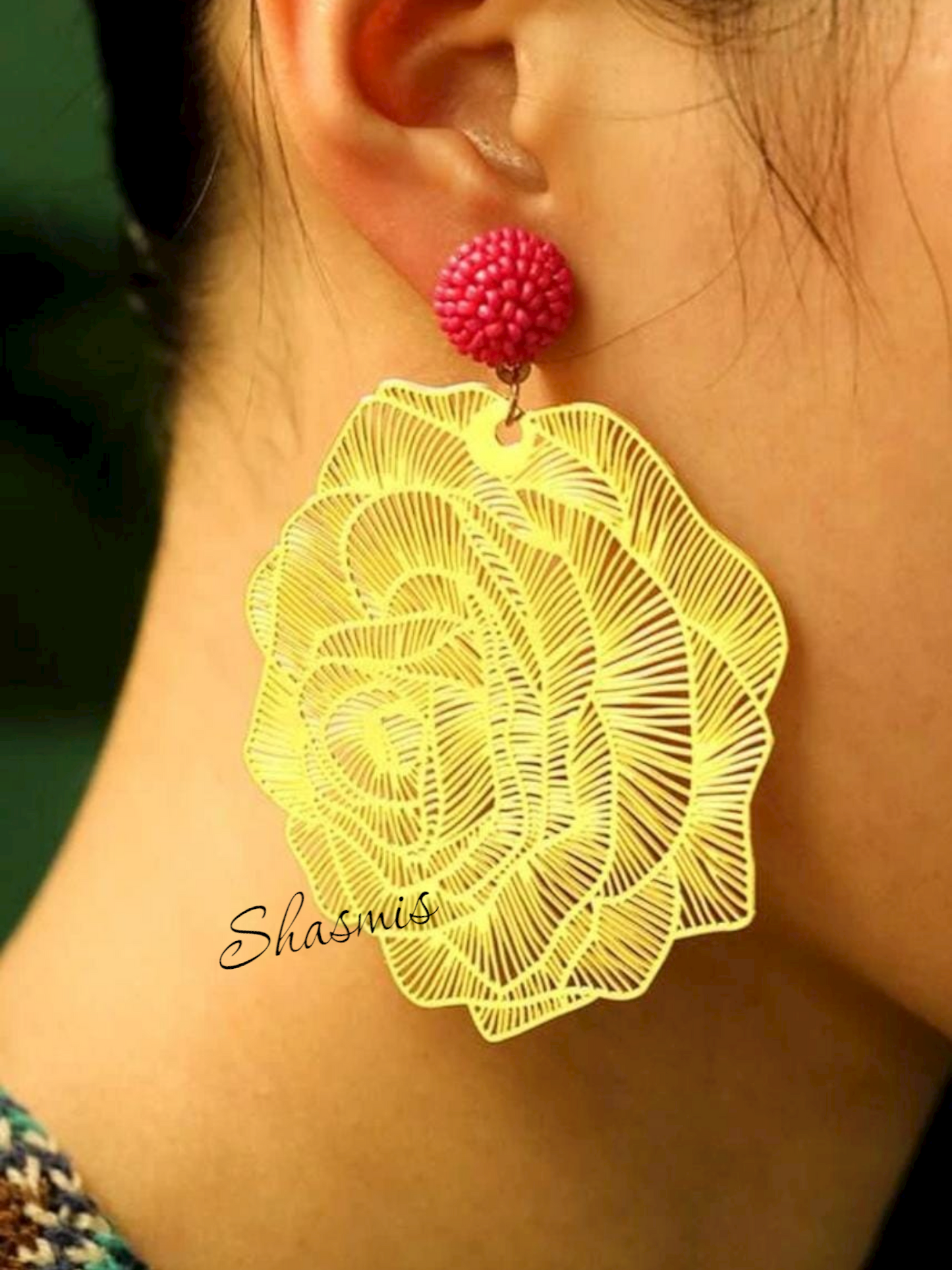 Big Flower on Drop Earrings
