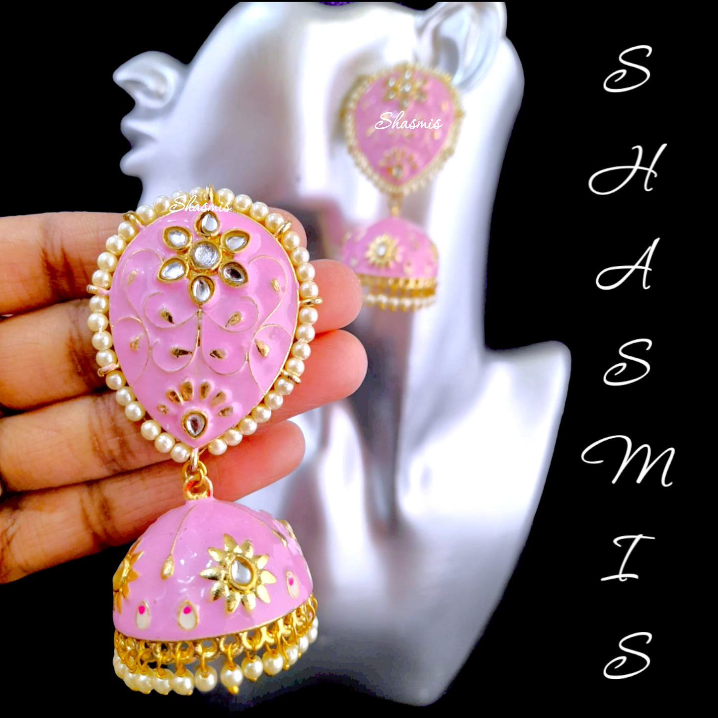 Baby Pink Kundan Jhumkas