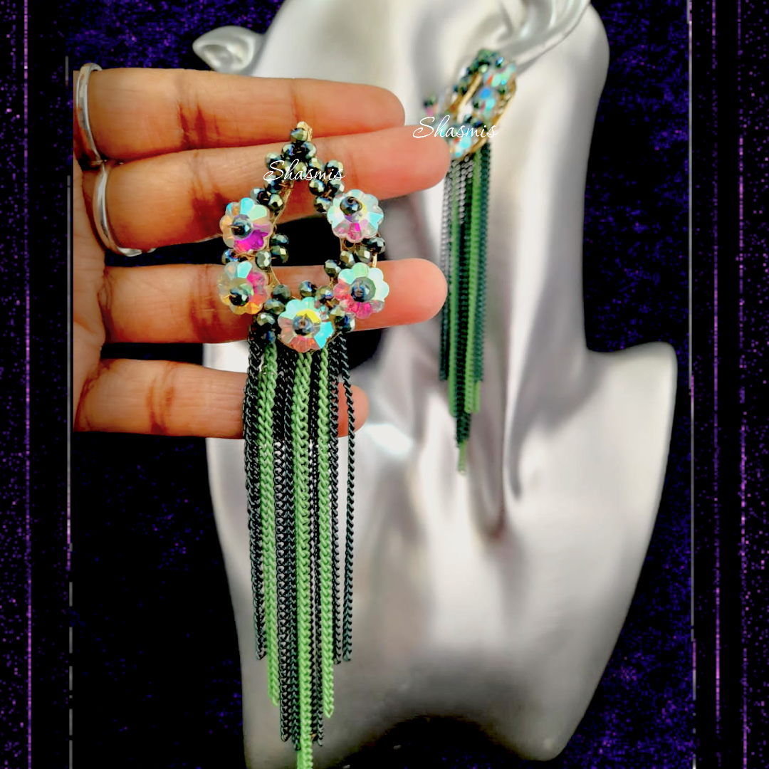 Green And Black Korean Hanging Earrings