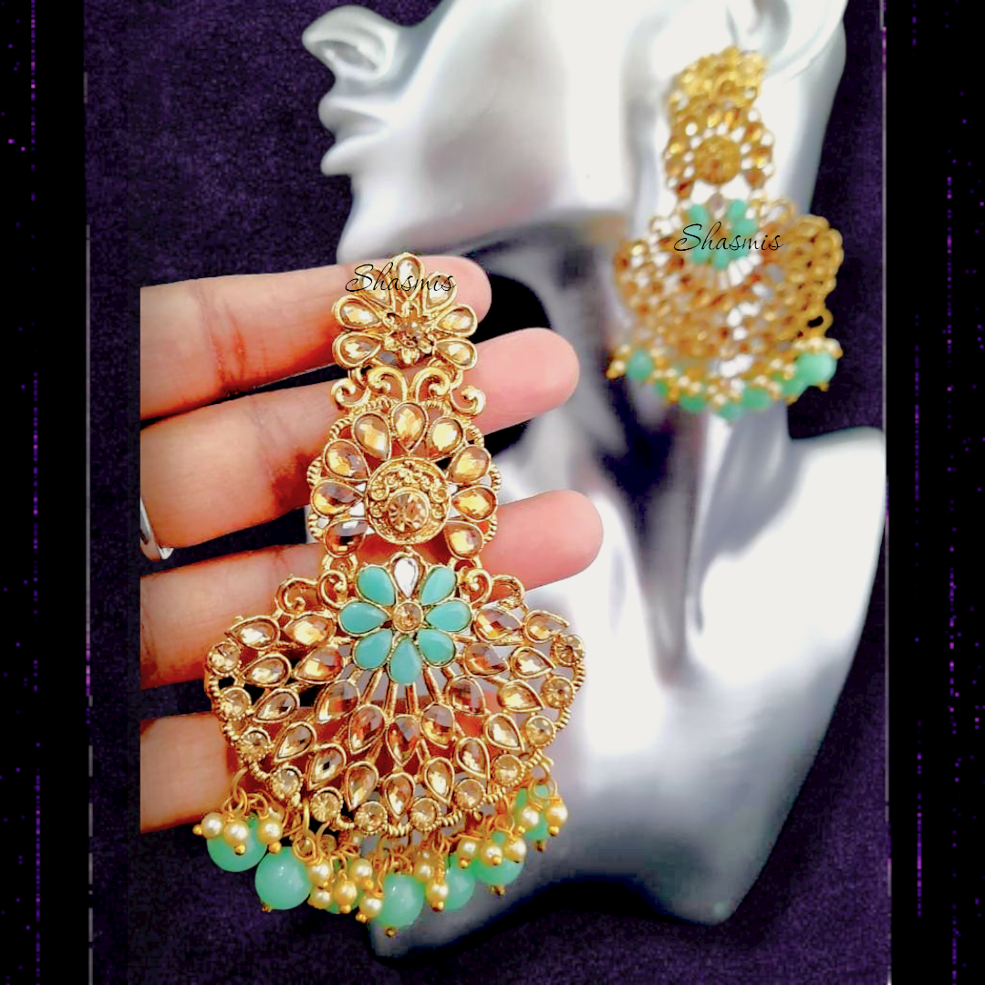 Amazing Sea Blue Kundan Earrings