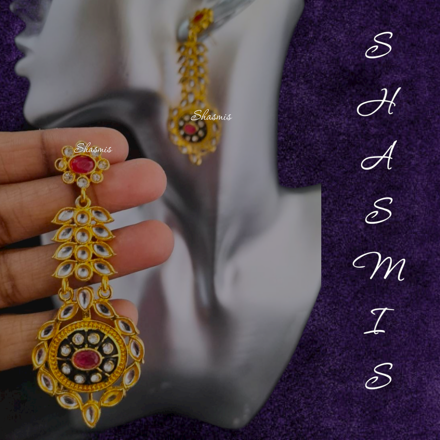 Black-Red Gold Plated Drop Earrings