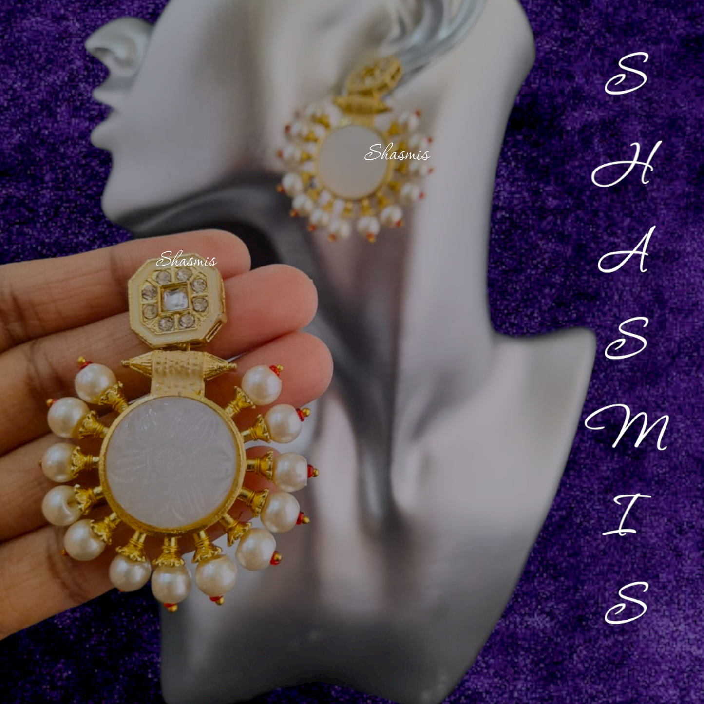 White Druzy Stone Pearl Earrings