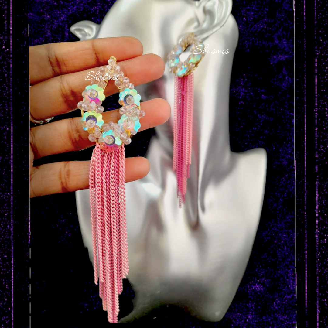Pink korean Long Hanging Earrings