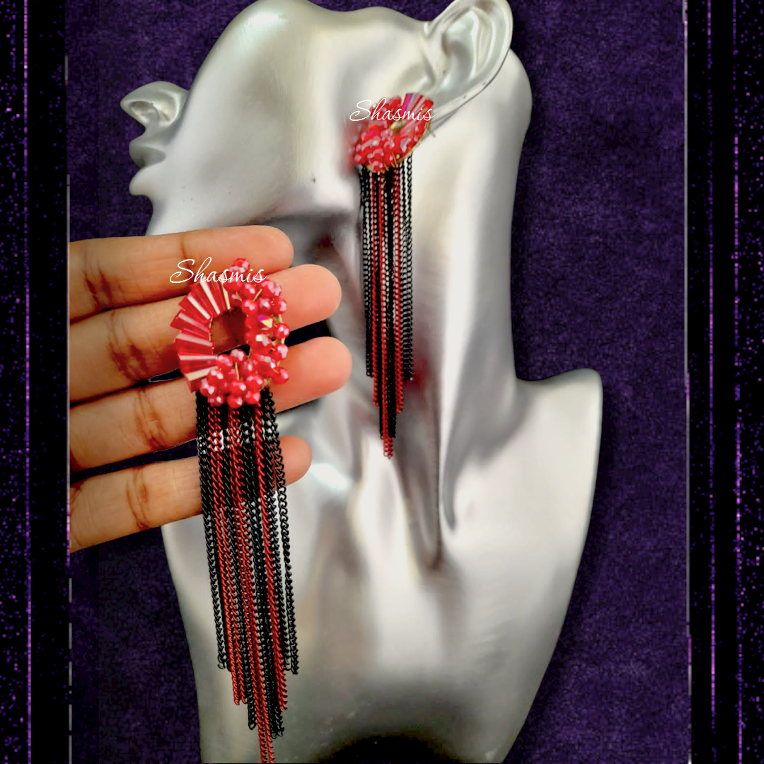 Black And Red Korean Hanging Earrings