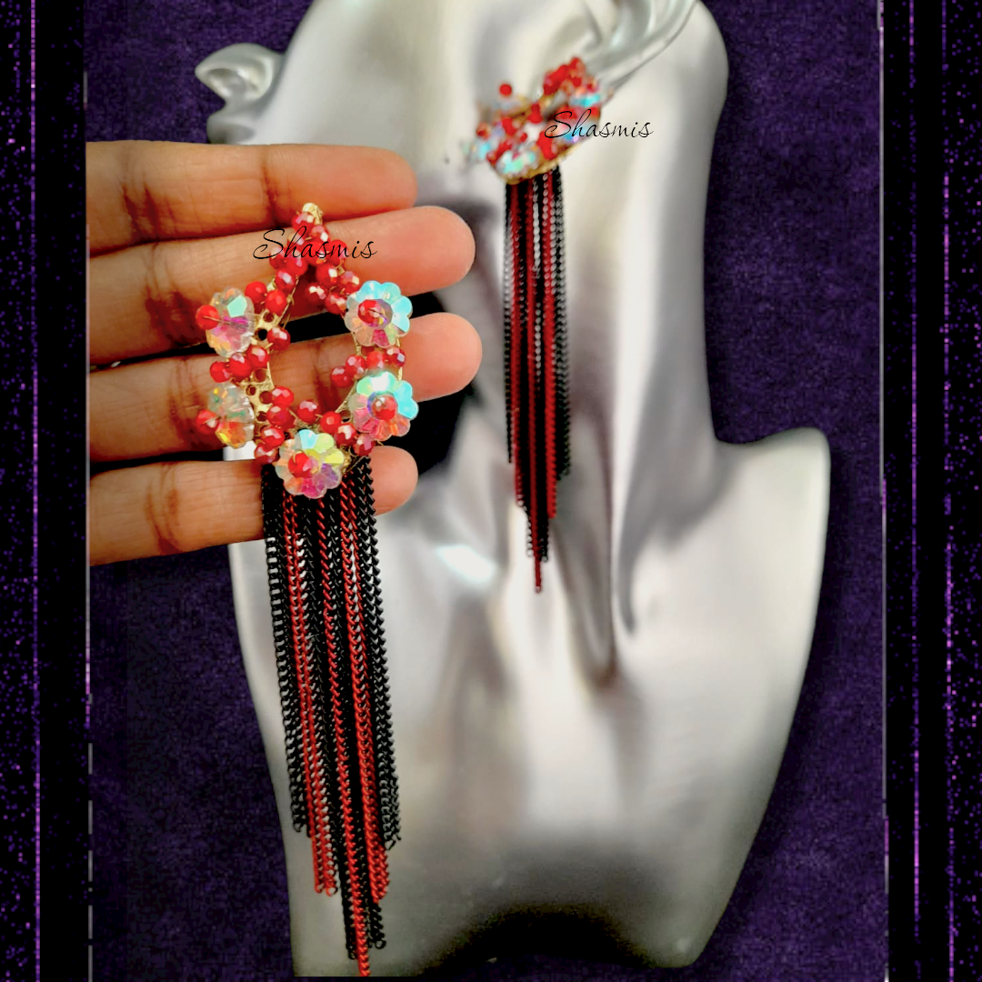 Red Korean Long Hanging Earrings