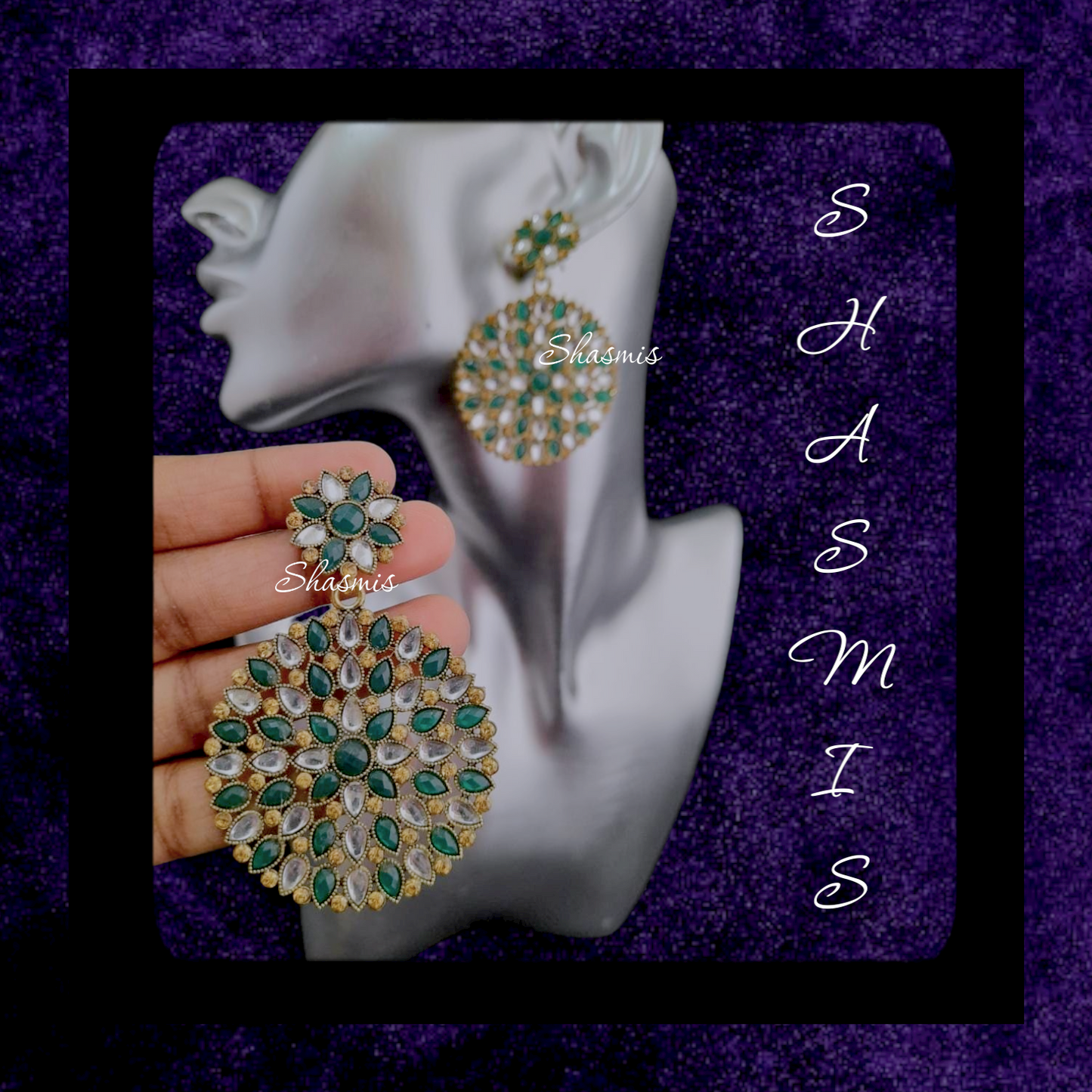 White And Green Meenakari Earrings