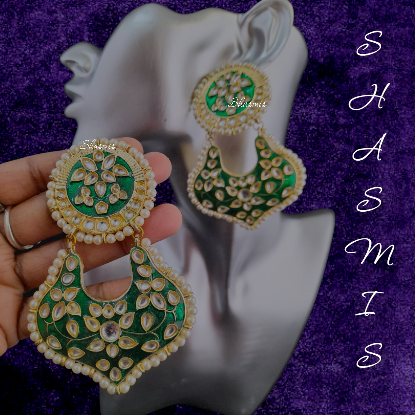 Green Drop Kundan Pearl Earrings