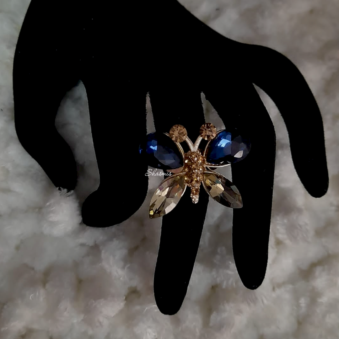 Blue Diamond Butterfly Ring