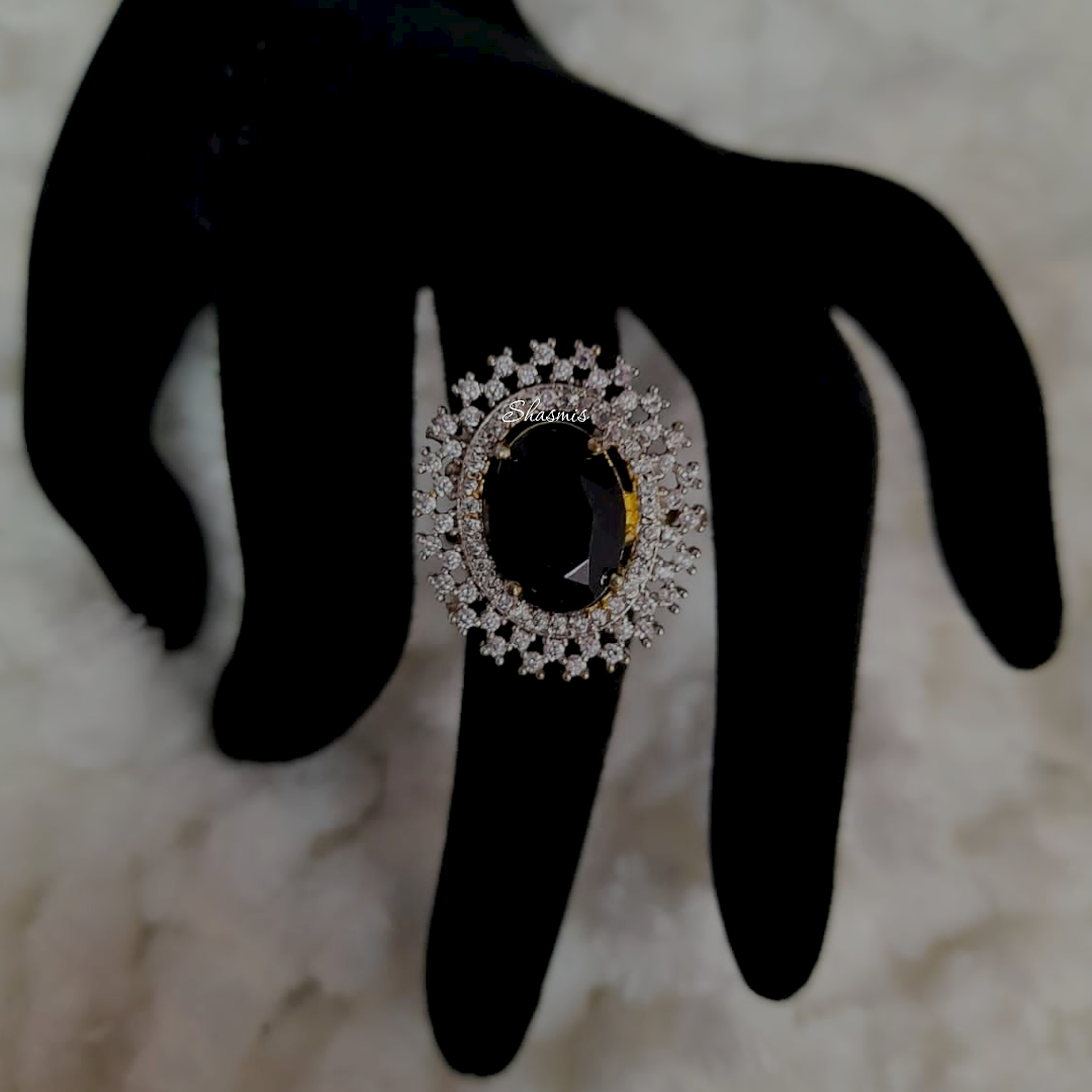 Black Stone American Diamond Ring