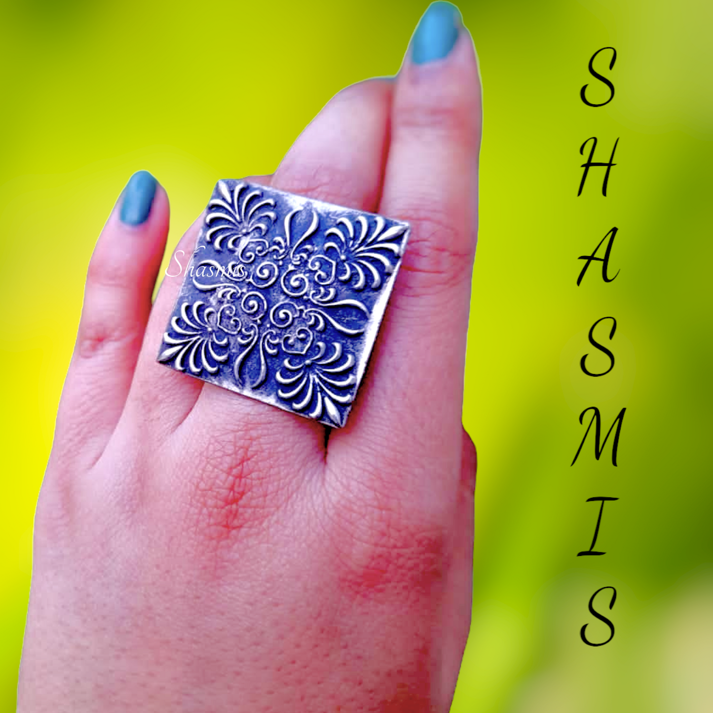 Square Shape Design silver look alike Ring