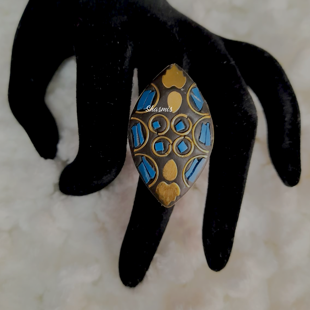 Blue Color Crystal Gold Plated Ring