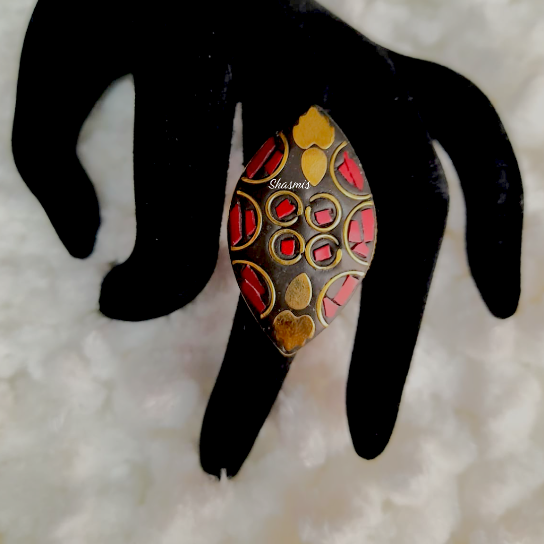 Red Color Crystal Gol Plated Ring