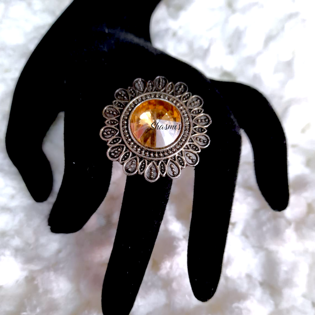 Silver Orange Design Diamond Ring