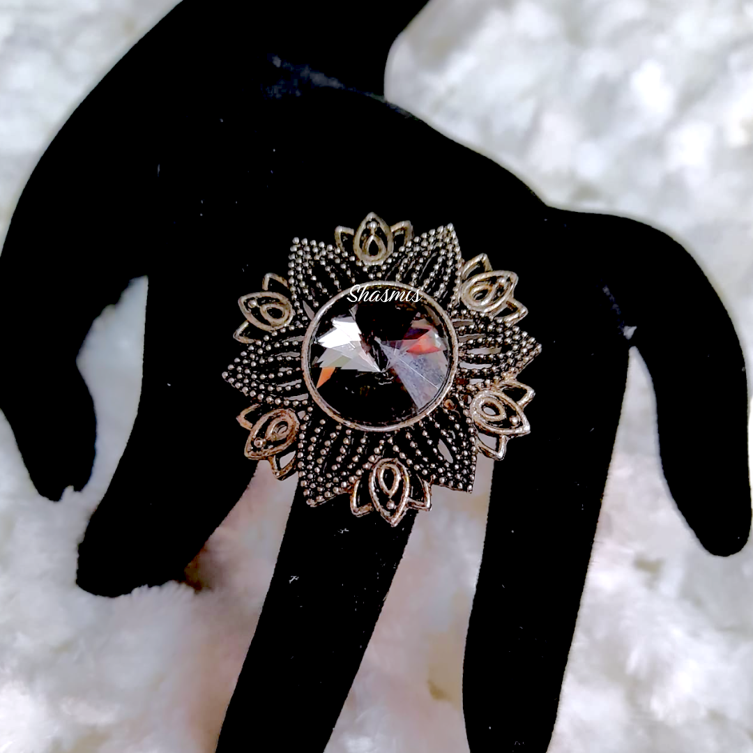 Silver Grey Diamond Design Ring