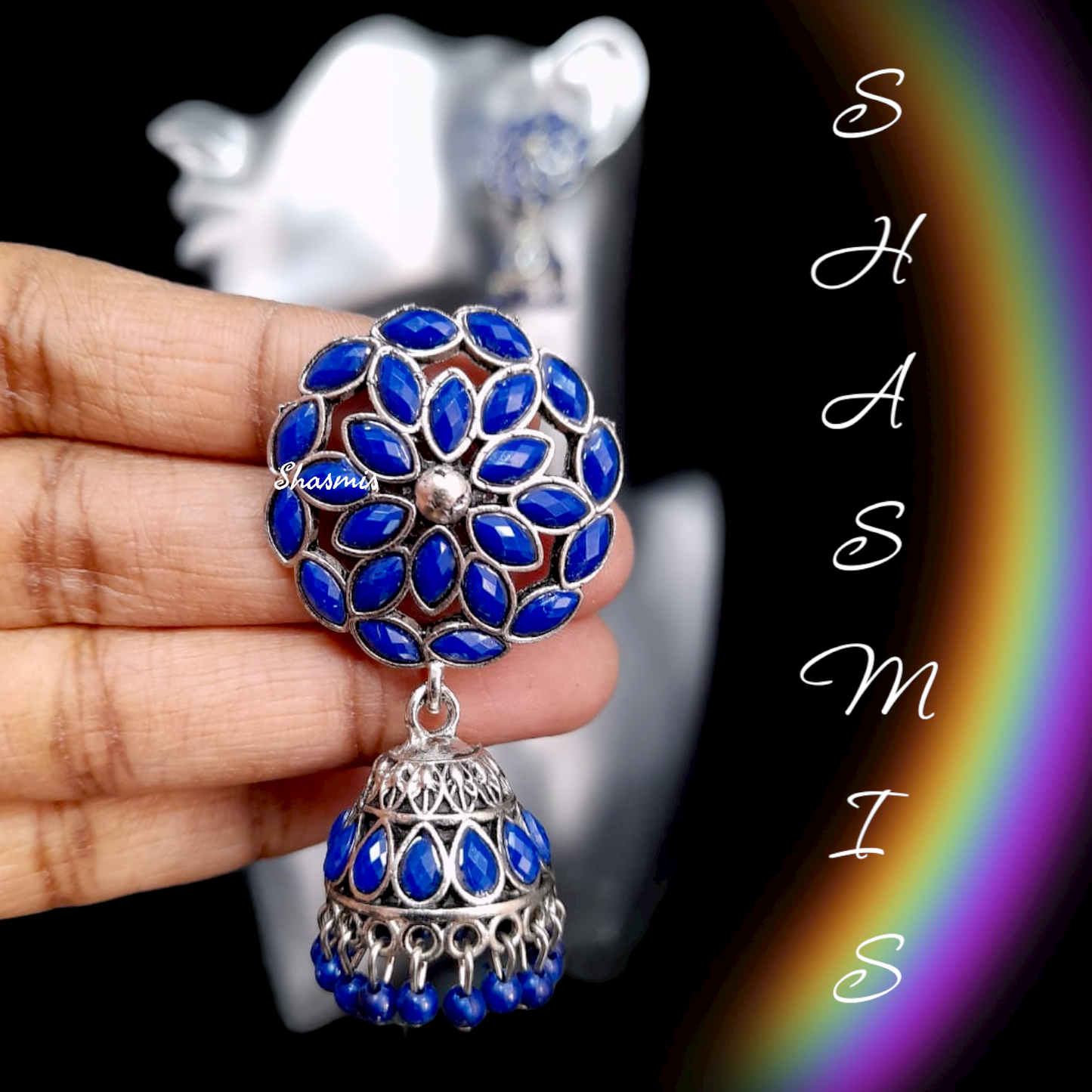 Blue Colour Flower Traditional Jhumka